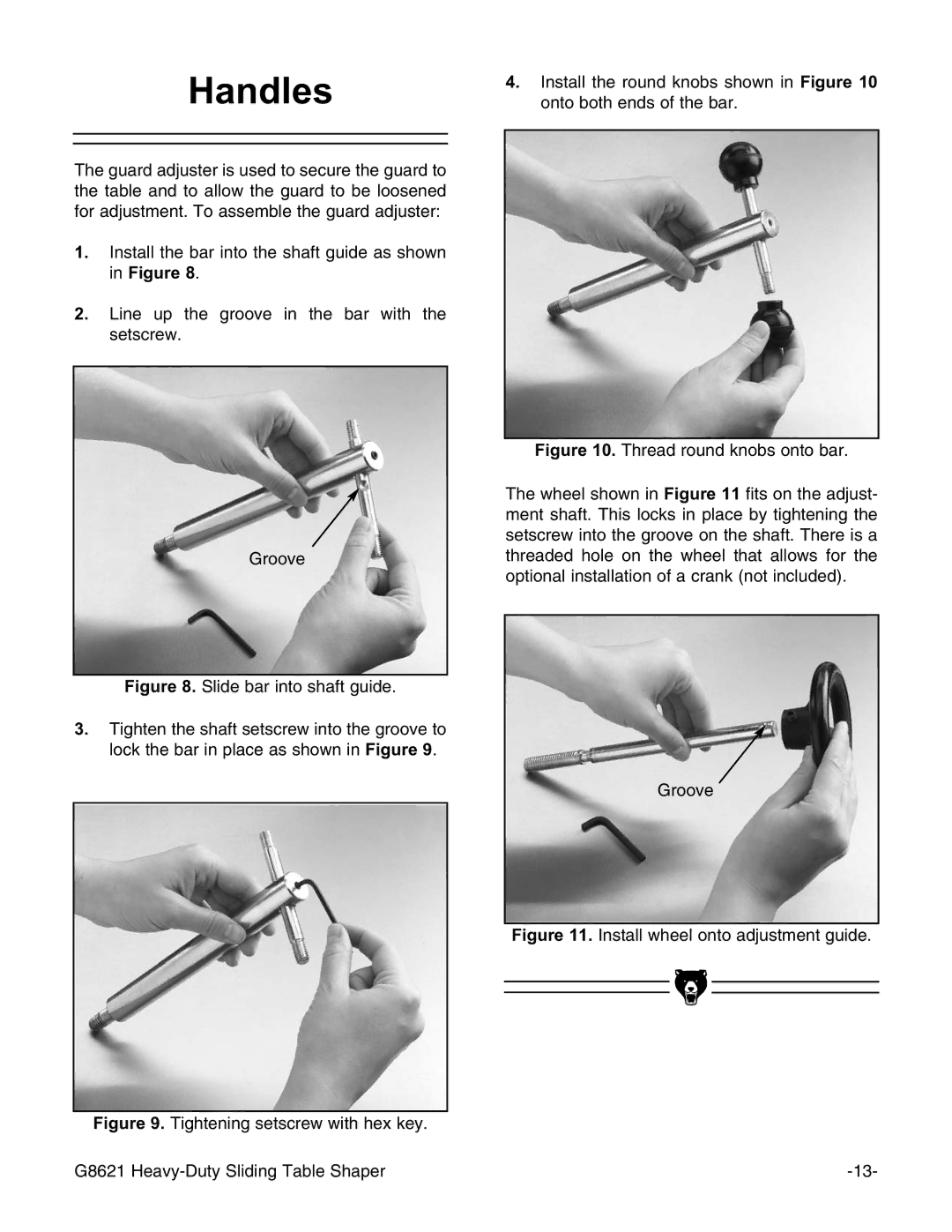 Grizzly G8621 instruction manual Handles 