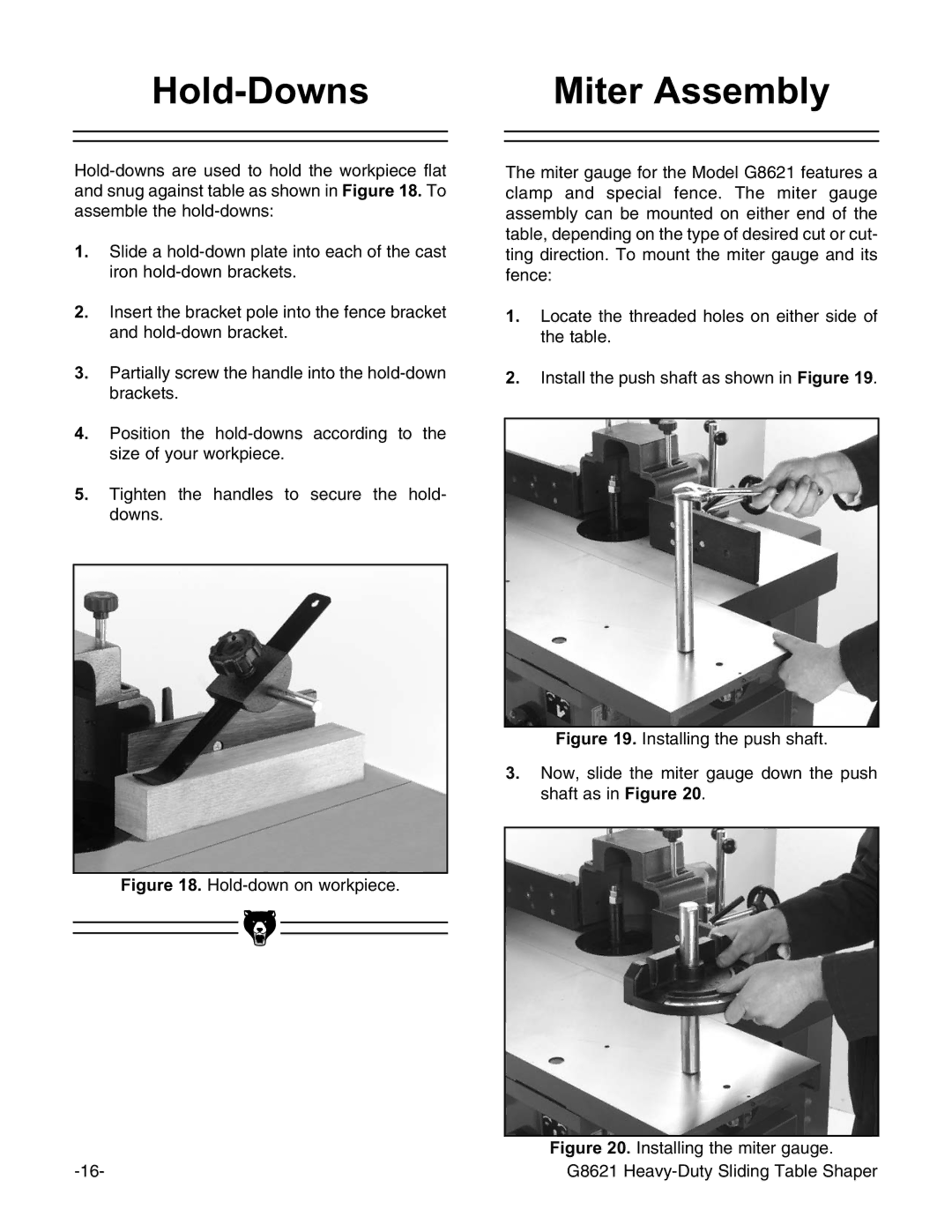 Grizzly G8621 instruction manual Hold-Downs Miter Assembly 