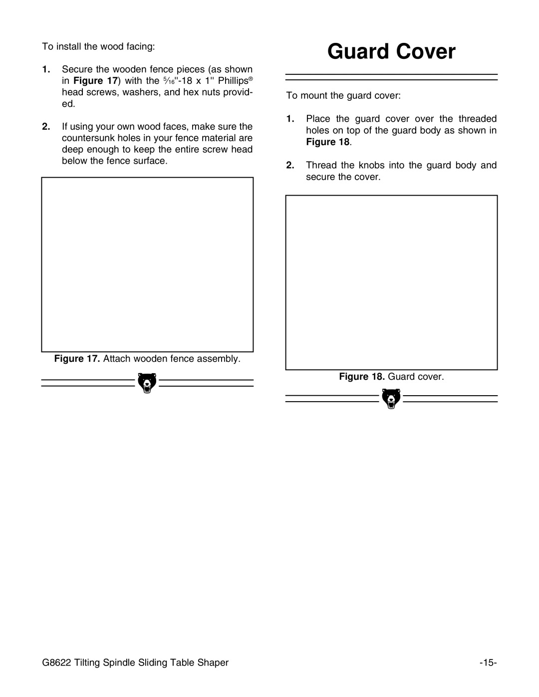 Grizzly G8622 instruction manual Guard Cover, Attach wooden fence assembly 