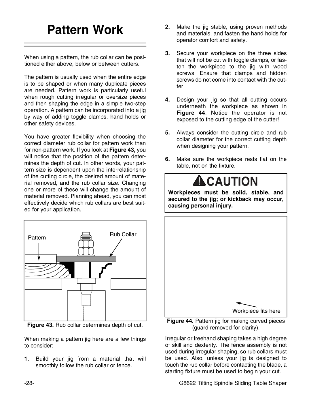 Grizzly G8622 instruction manual Pattern Work 