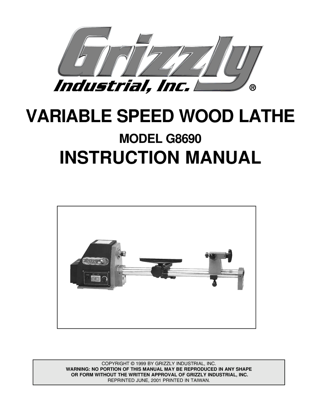 Grizzly G8690 instruction manual Variable Speed Wood Lathe 