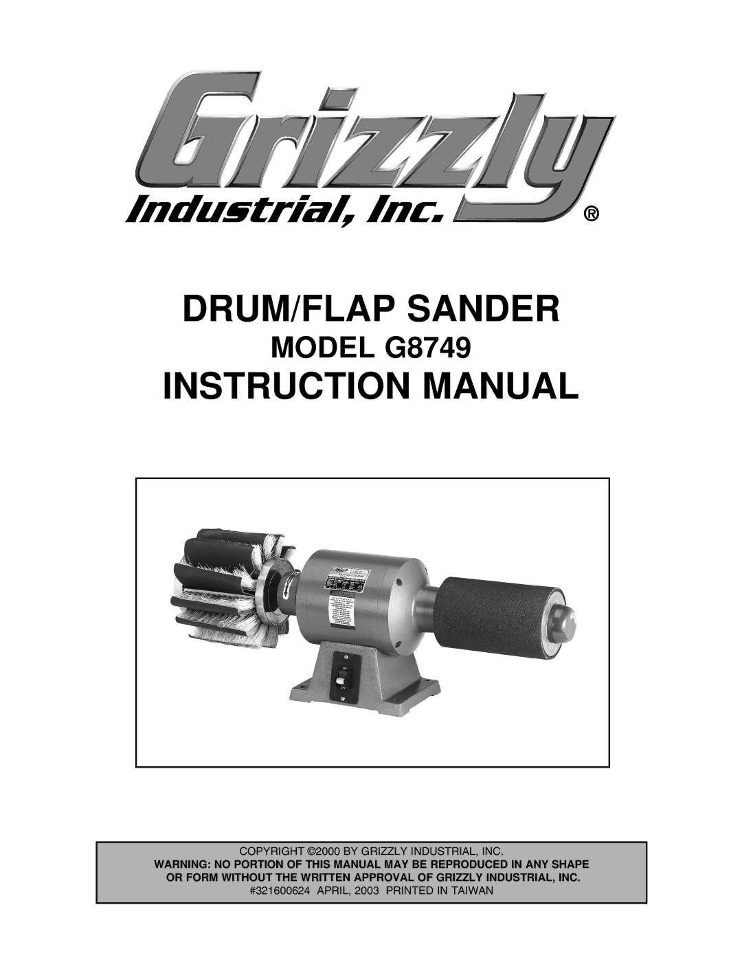 Grizzly instruction manual DRUM/FLAP Sander, Model G8749 