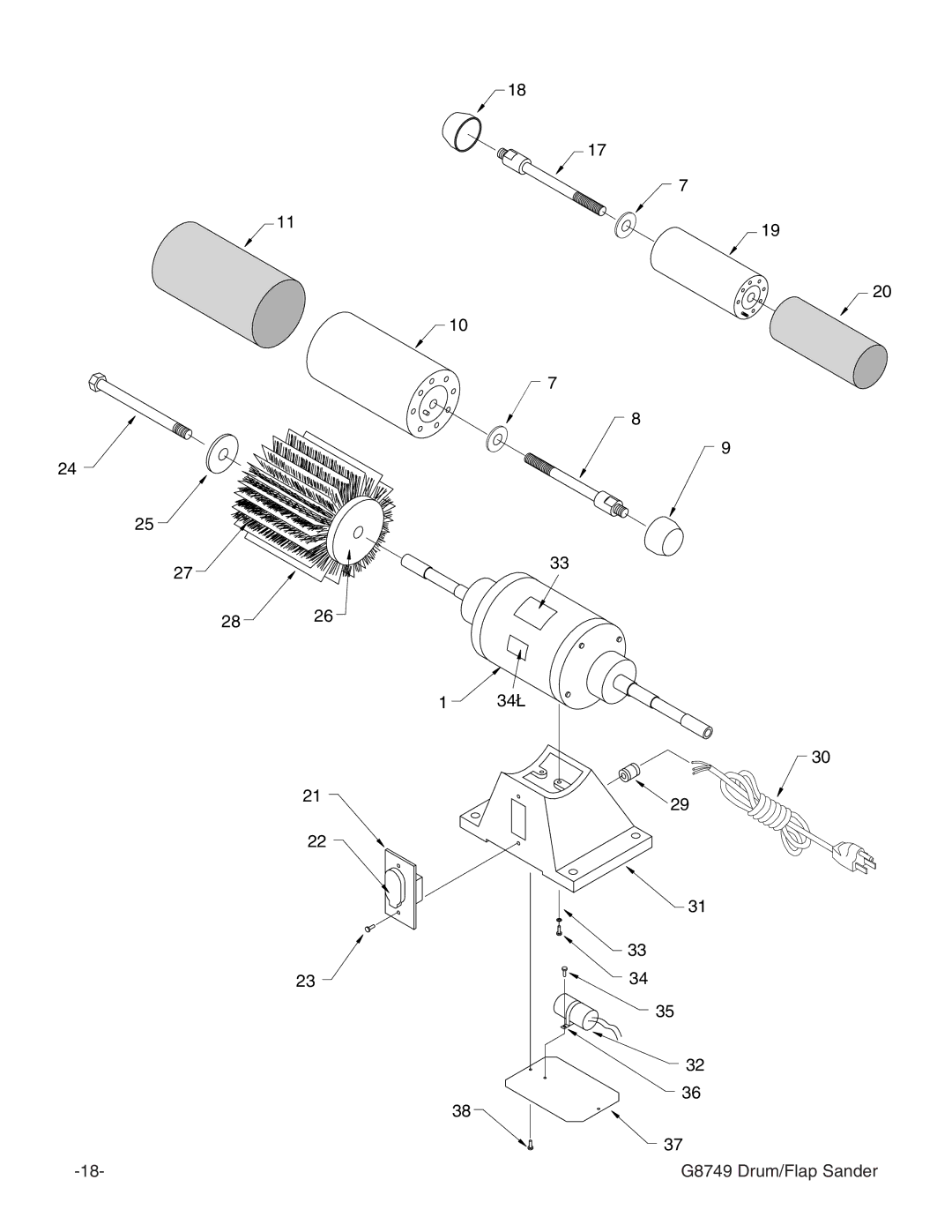 Grizzly instruction manual 34Ł G8749 Drum/Flap Sander 