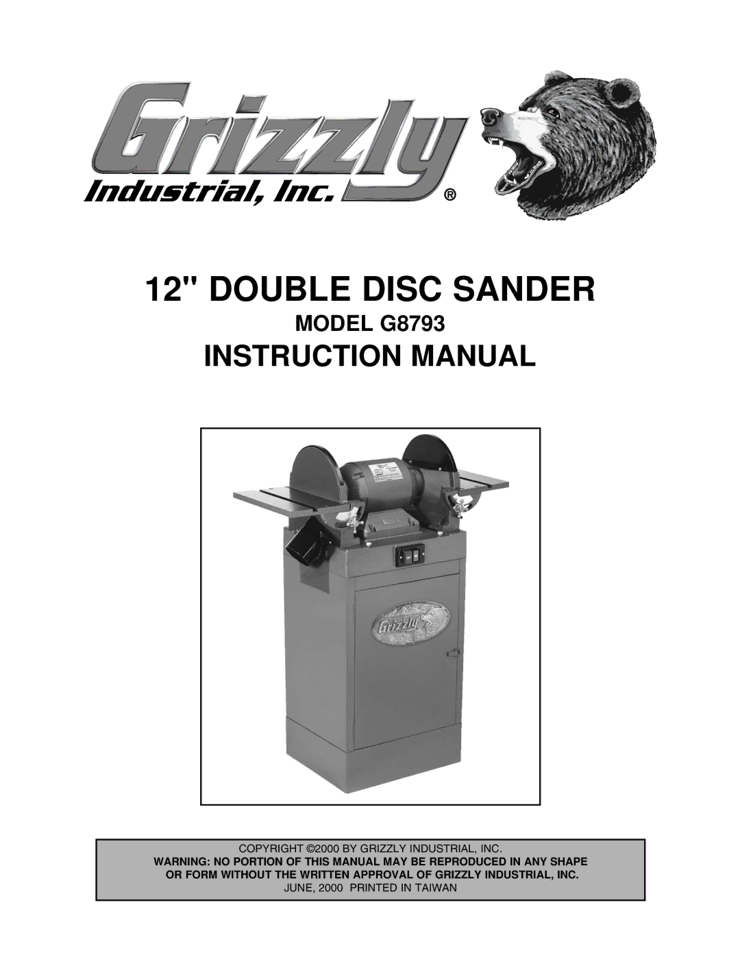 Grizzly G8793 instruction manual Double Disc Sander 