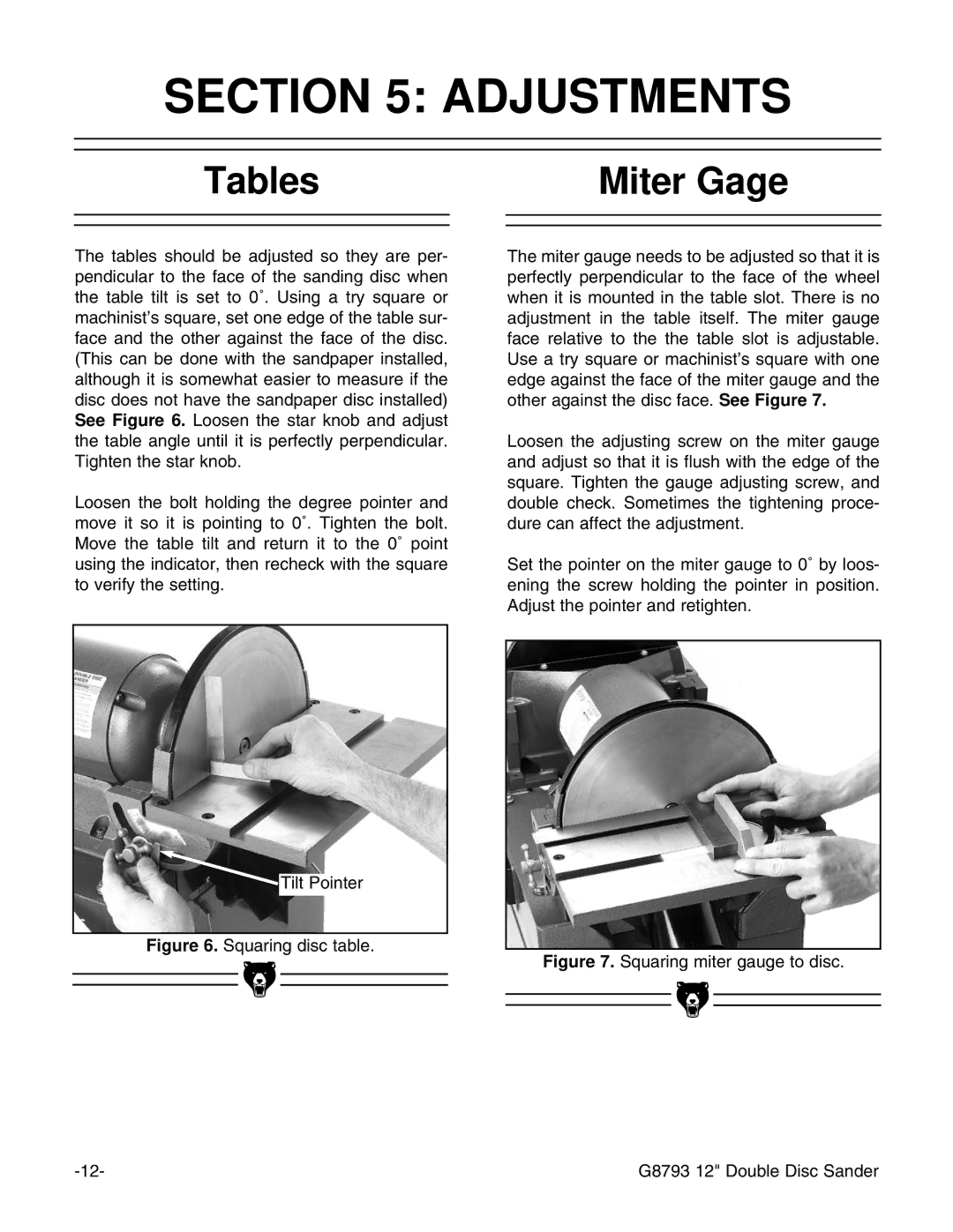 Grizzly G8793 instruction manual Adjustments, Tables Miter Gage 