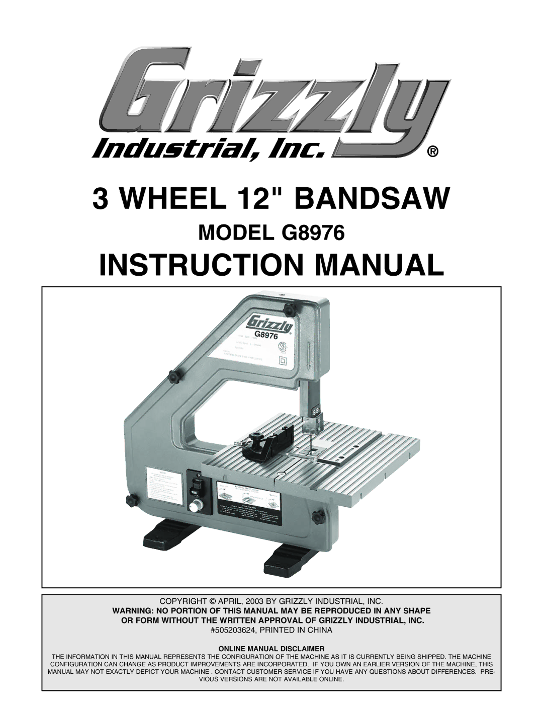 Grizzly G8976 instruction manual Wheel 12 Bandsaw 