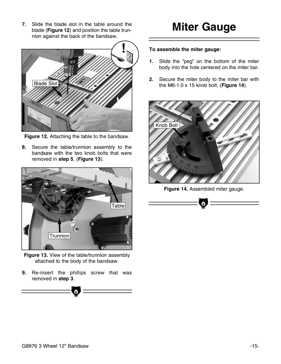 Grizzly G8976 instruction manual Miter Gauge, To assemble the miter gauge 