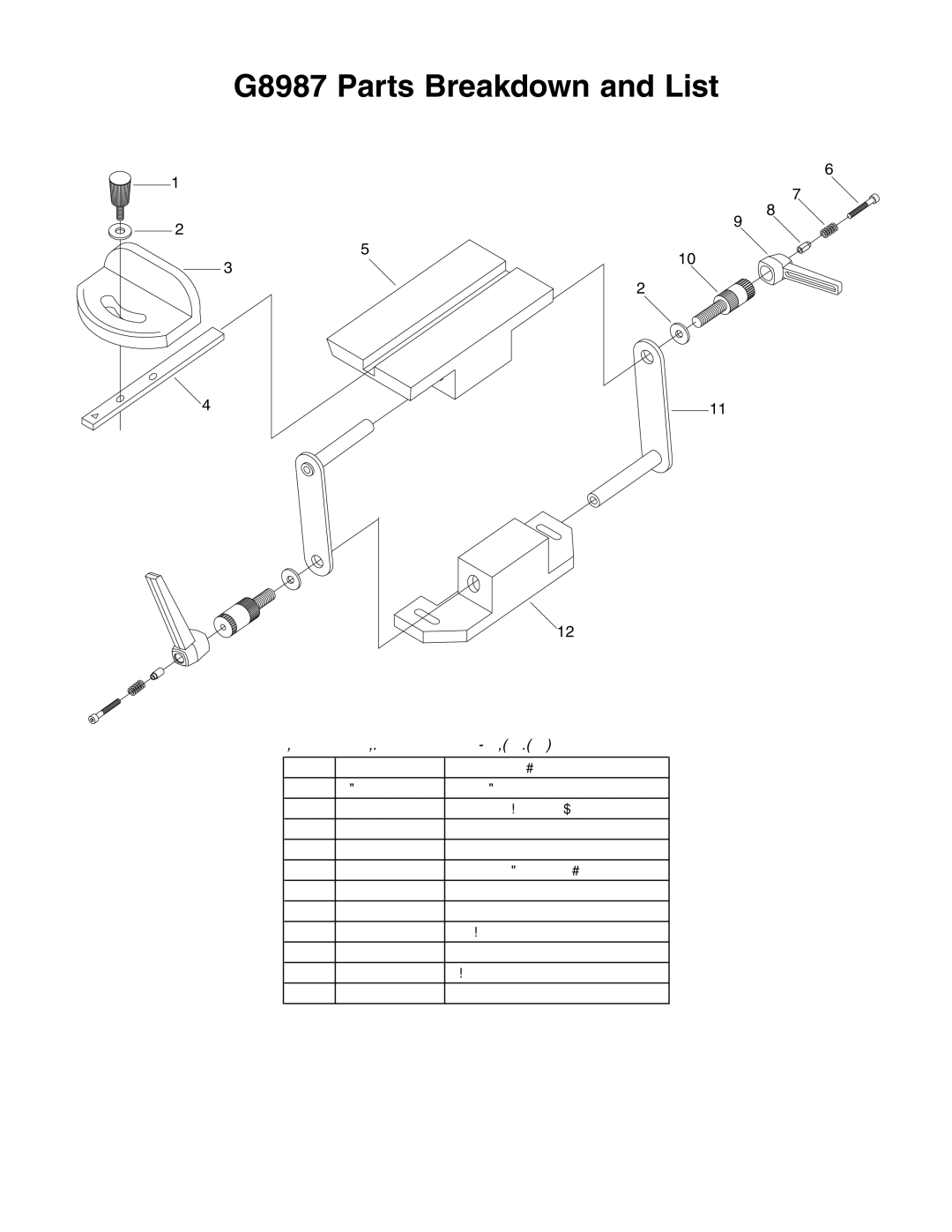 Grizzly instruction sheet G8987 Parts Breakdown and List, Description 