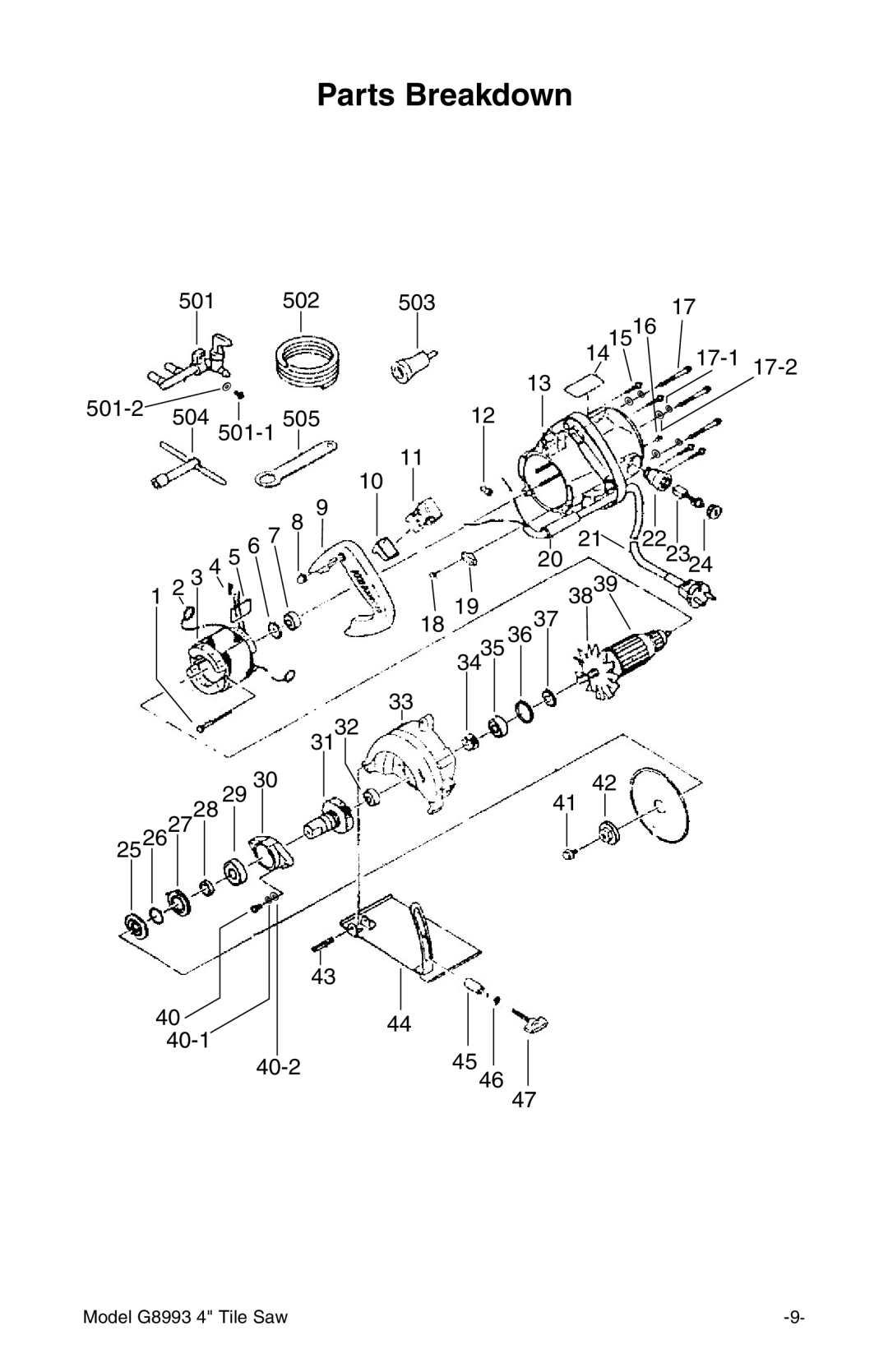 Grizzly G8993 owner manual Parts Breakdown 