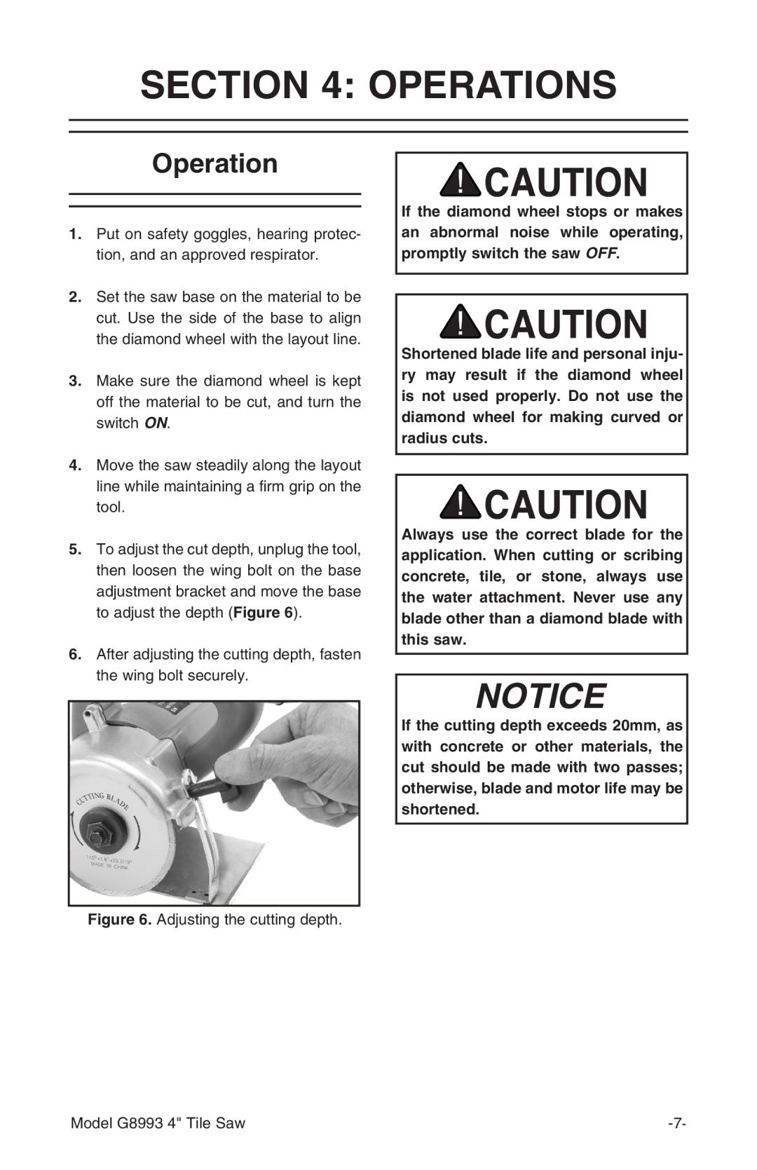 Grizzly G8993 owner manual Operations 