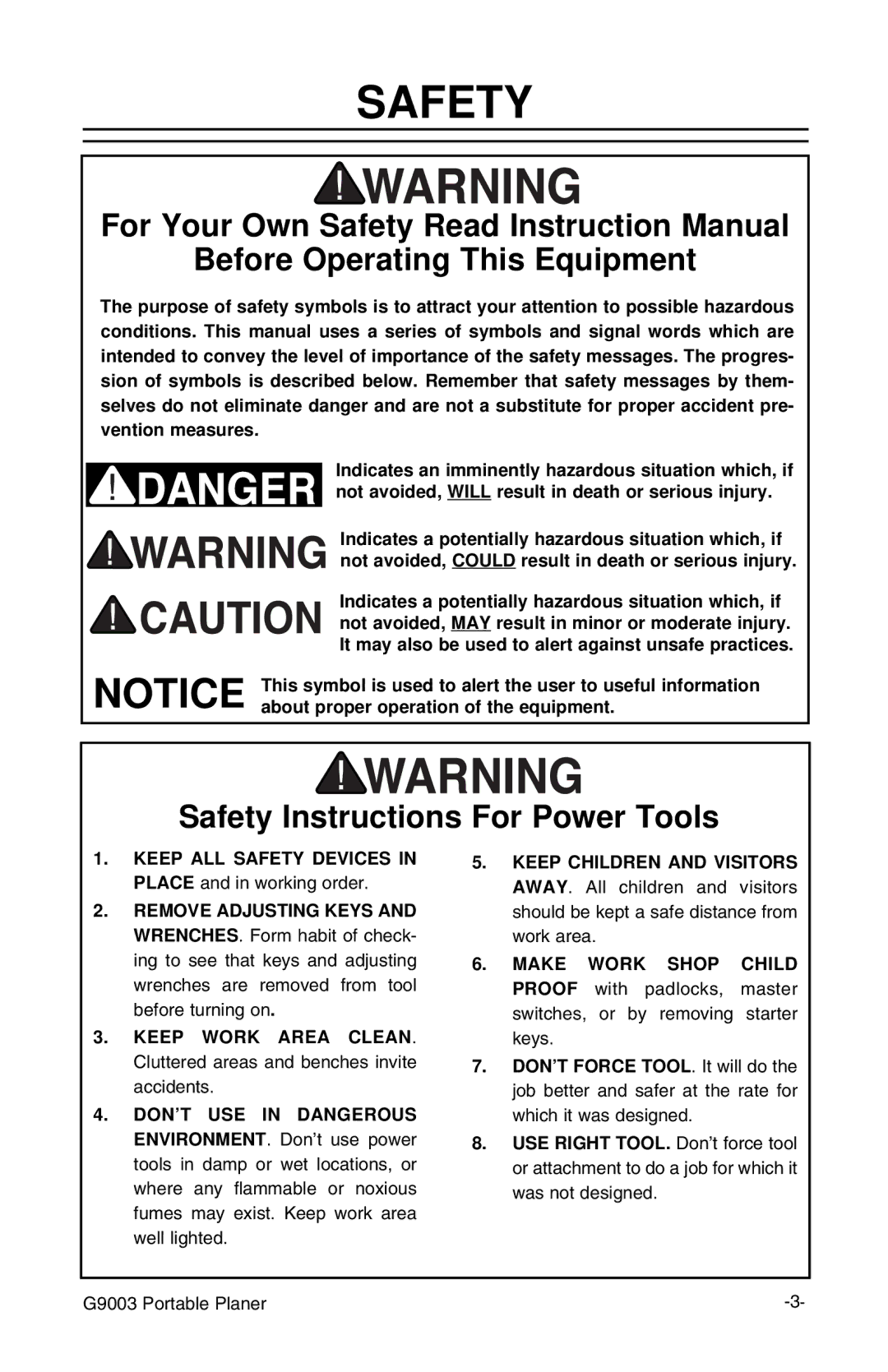 Grizzly G9003 instruction manual Safety, Before Operating This Equipment 