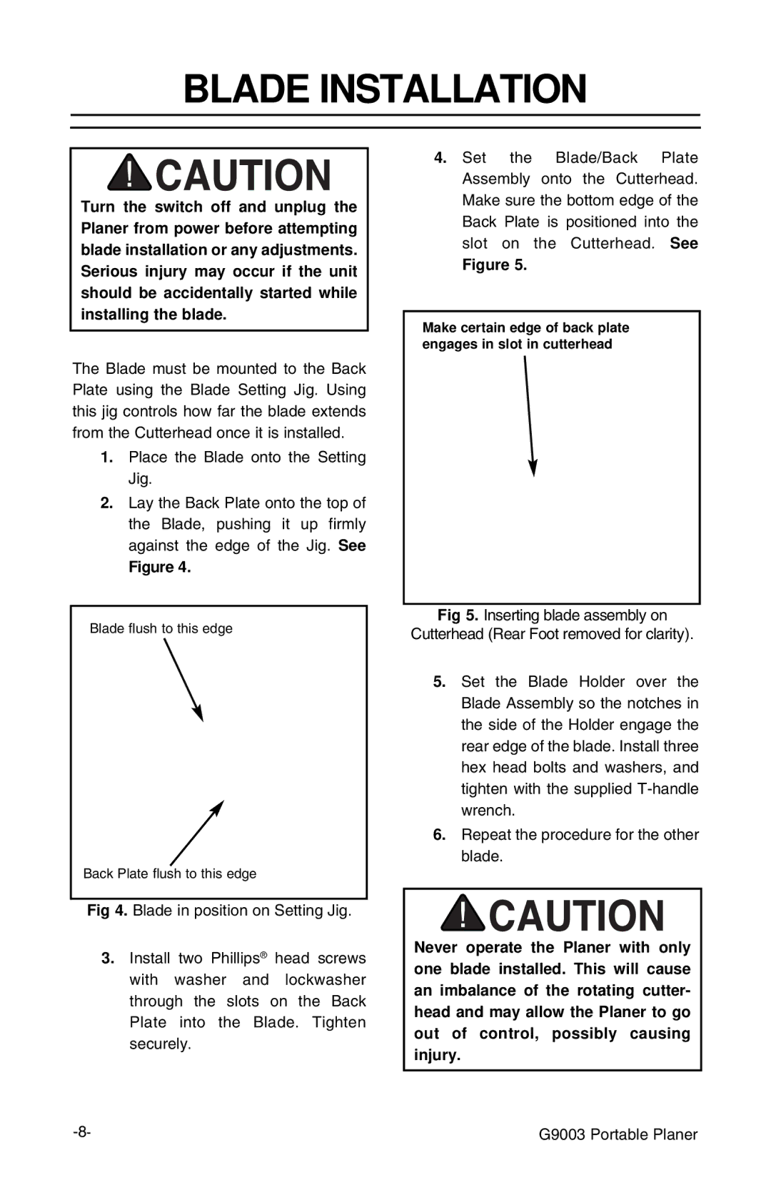 Grizzly G9003 instruction manual Blade Installation 