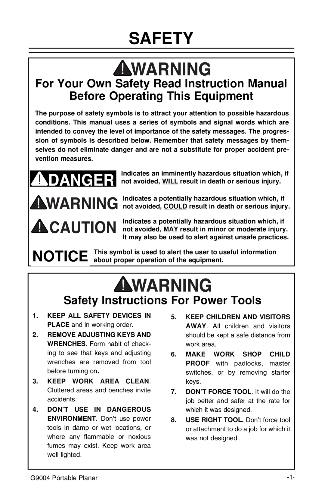 Grizzly G9004 instruction manual Safety, Before Operating This Equipment 