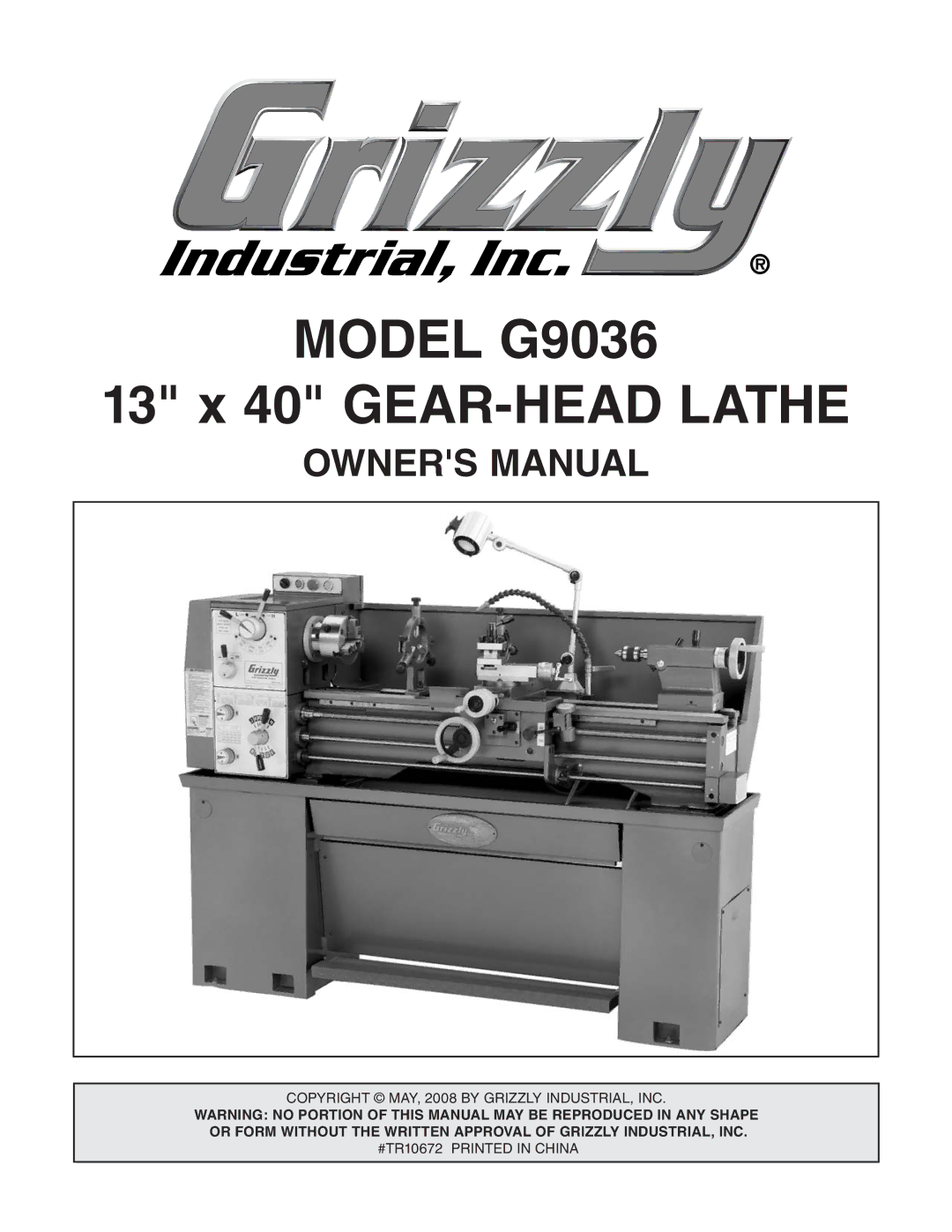 Grizzly owner manual Model G9036 