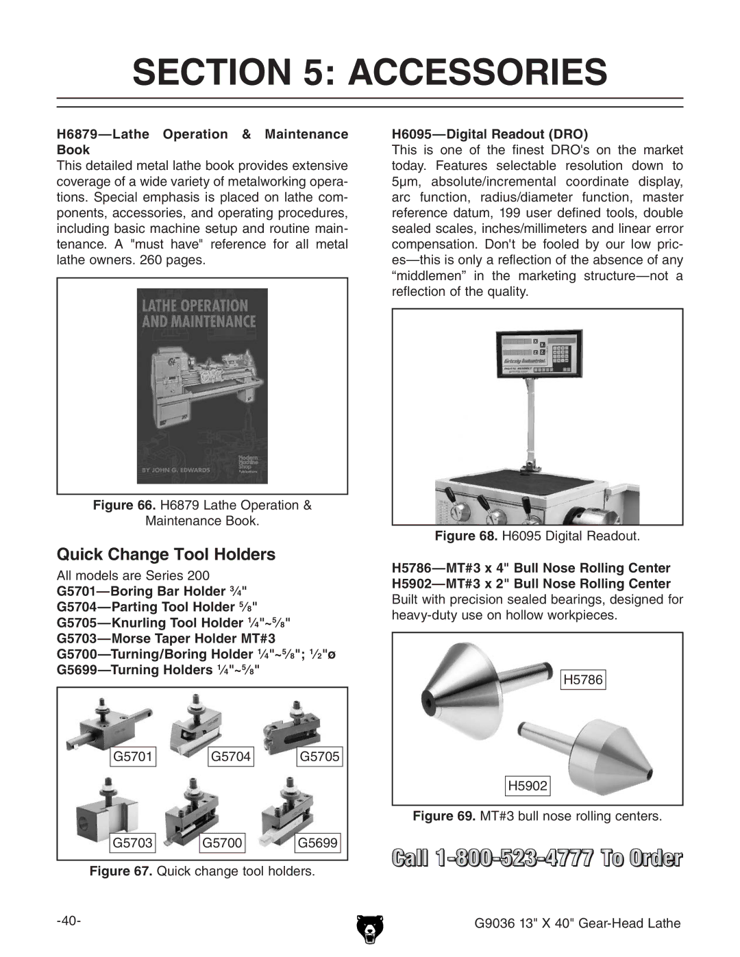 Grizzly G9036 owner manual Quick Change Tool Holders, 6aabdYZahVgZHZgZh%%, H6095-Digital Readout DRO, =*,-+ =*.% 