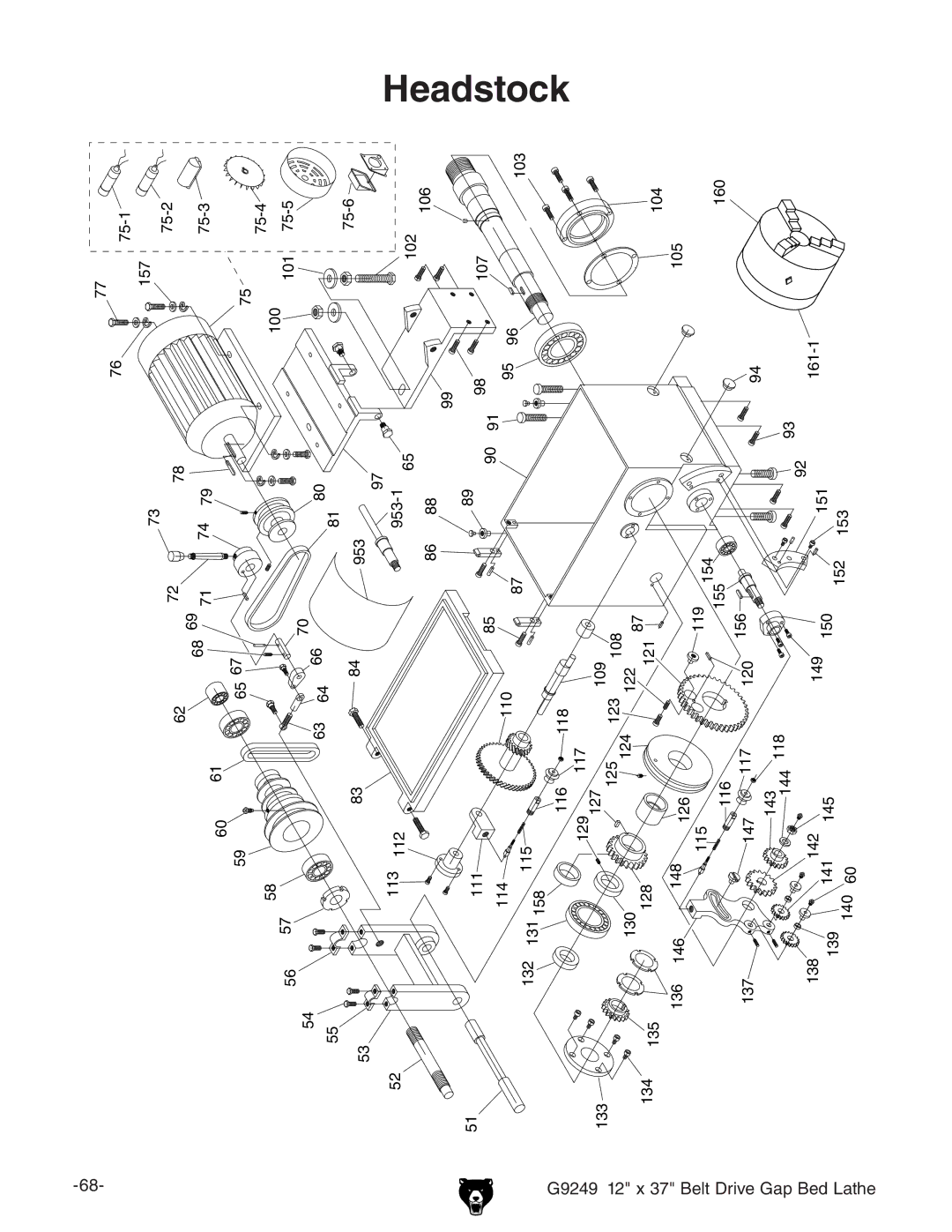 Grizzly G92490 manual Headstock 