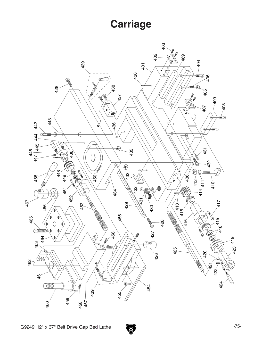 Grizzly G92490 manual Carriage 