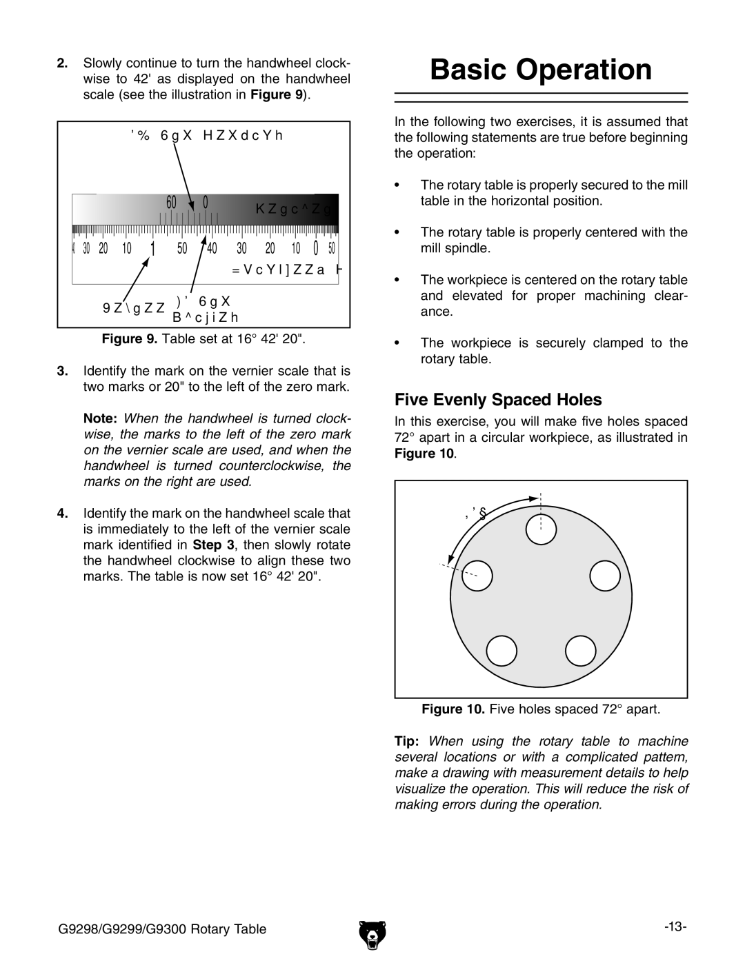 Grizzly G9298 owner manual Basic Operation, Five Evenly Spaced Holes 