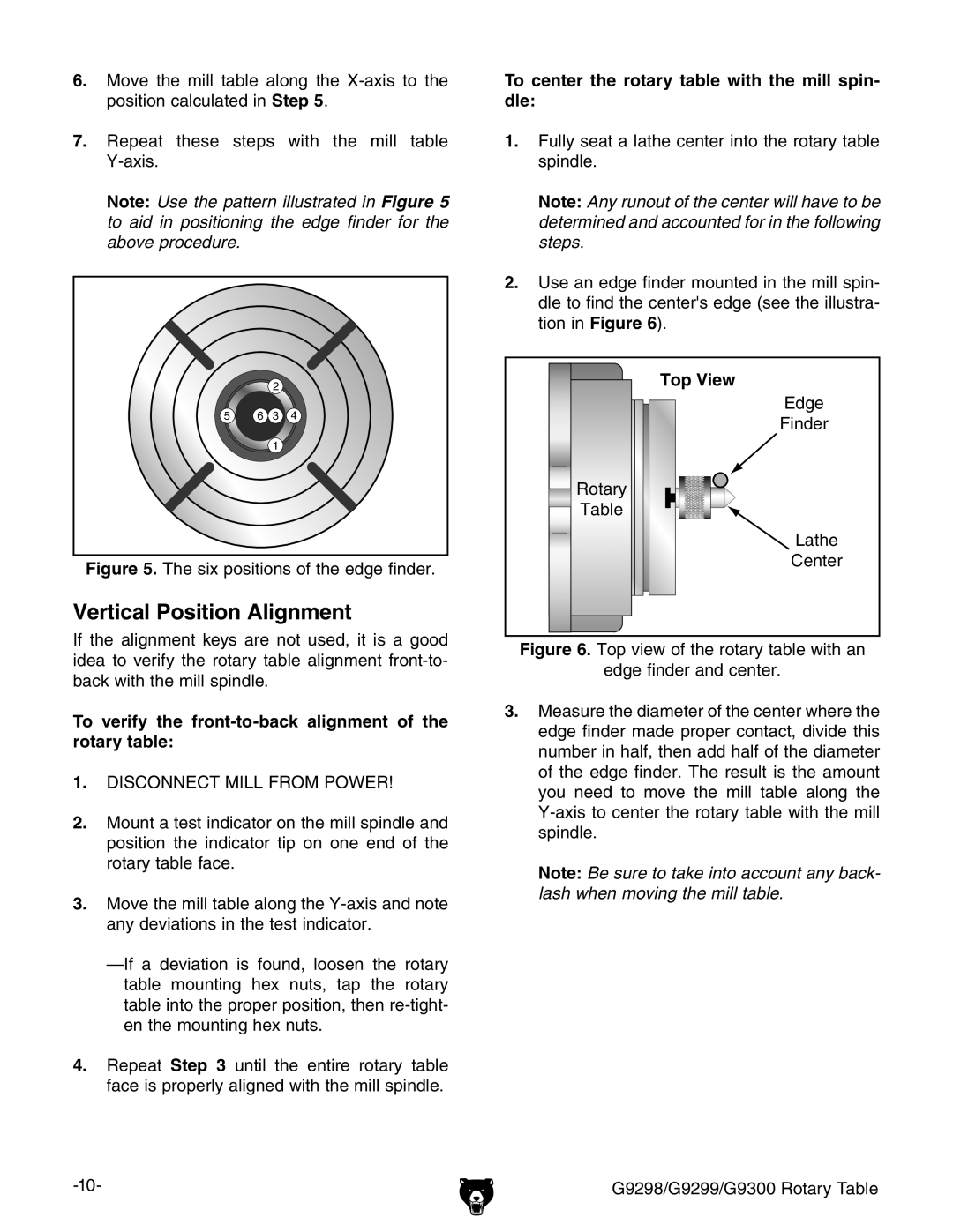 Grizzly G9298 owner manual Vertical Position Alignment, To verify the front-to-back alignment of the rotary table, Top View 