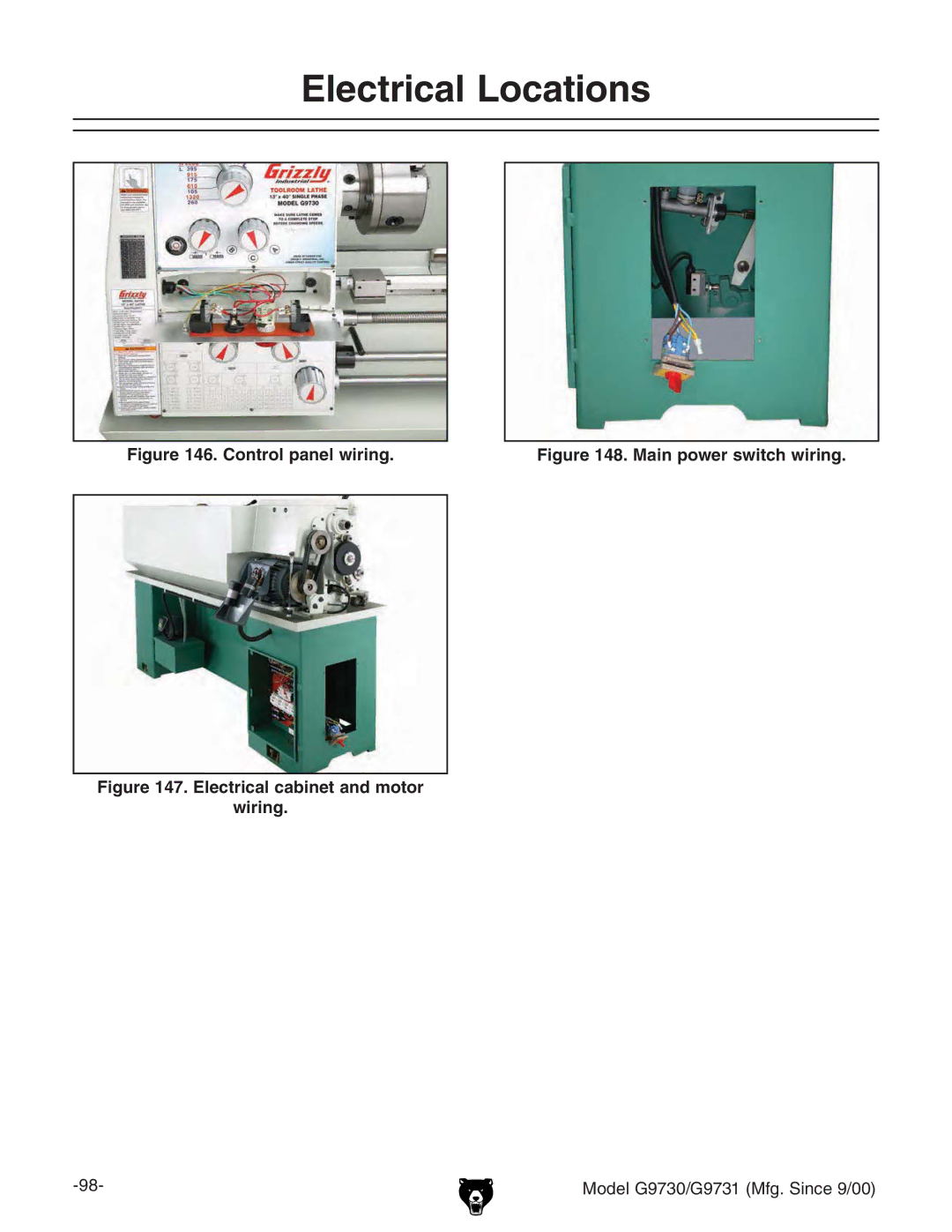 Grizzly G97030 owner manual Control panel wiring, Electrical cabinet and motor Wiring 