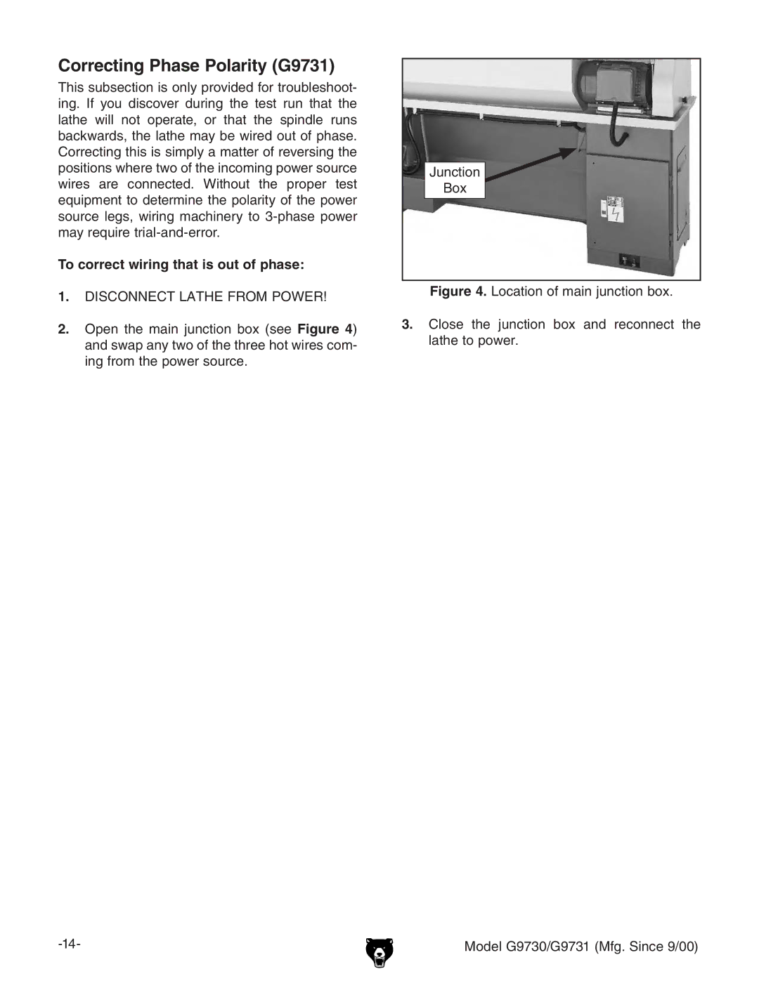 Grizzly G97030 Correcting Phase Polarity G9731, To correct wiring that is out of phase,  9H8DCC8IA6I=GDBEDLG 