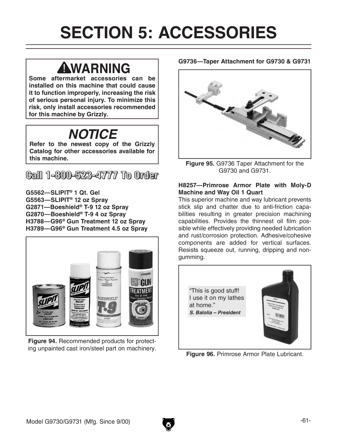 Grizzly G97030 owner manual G9736-Taper Attachment for G9730 & G9731, ¸Ihh\ddYhij 