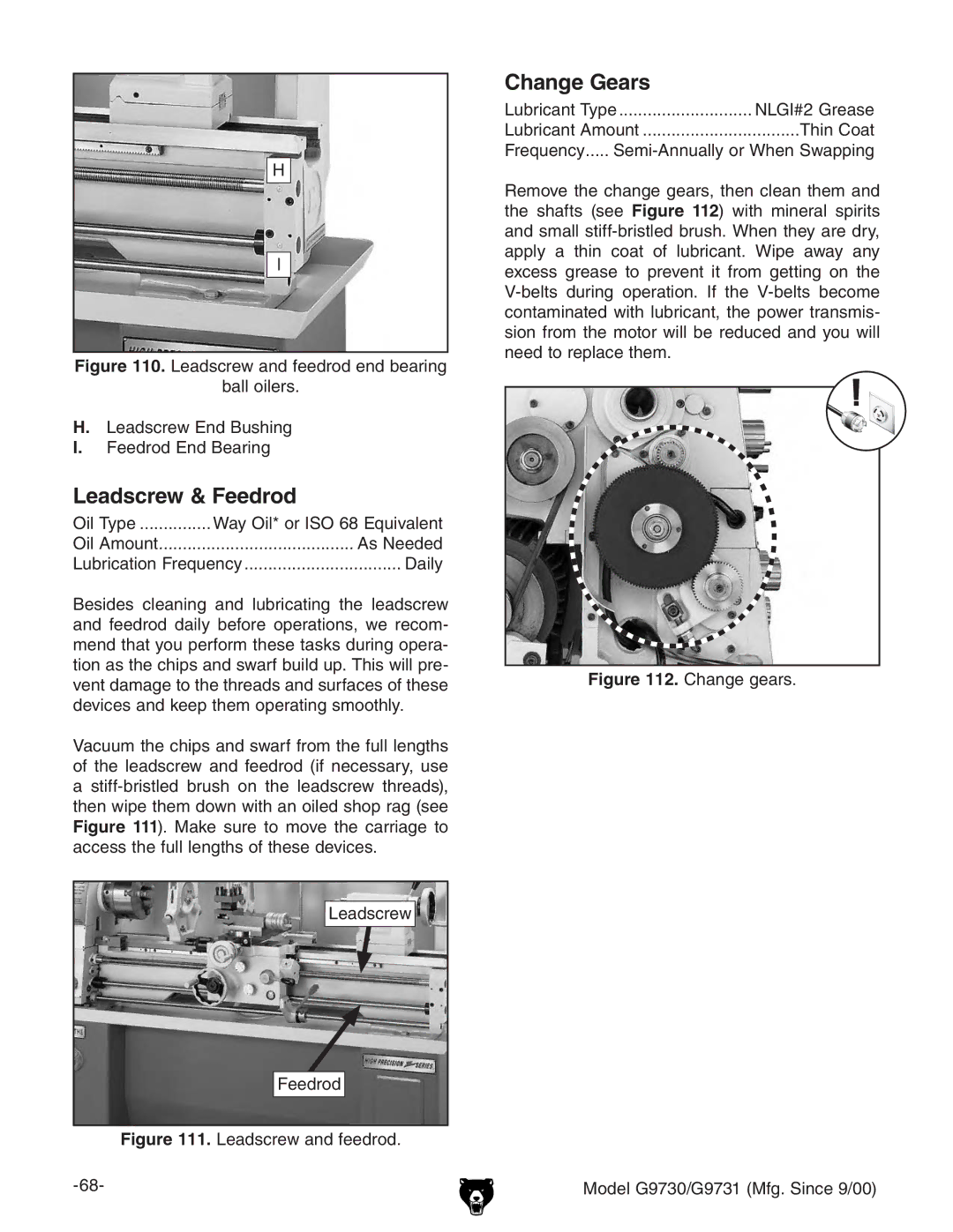 Grizzly G97030 owner manual Leadscrew & Feedrod, Change Gears, WVaadaZgh#  AZVYhXgZlcY7jhc\  ZZYgdYcY7ZVgc 