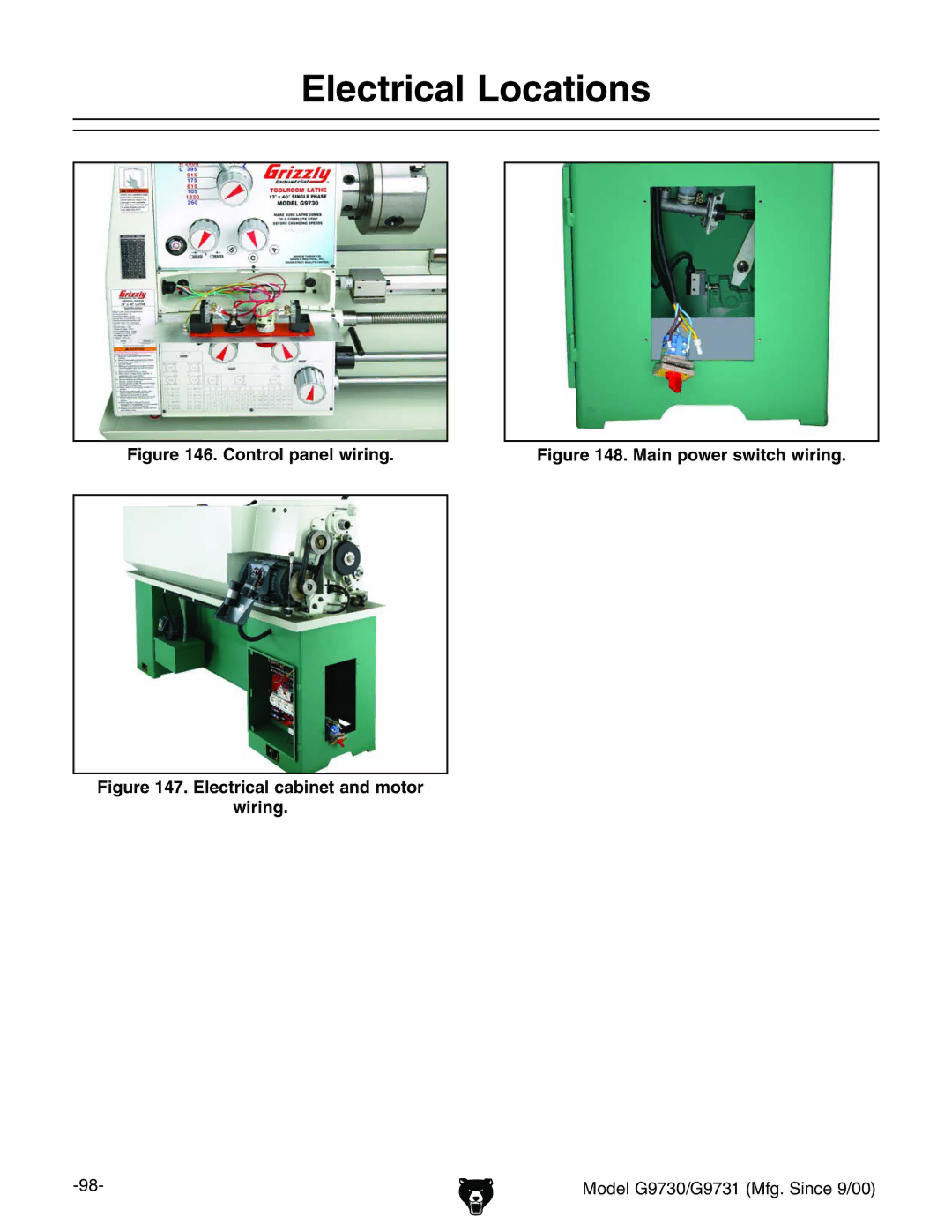 Grizzly G9730, G9731 owner manual Control panel wiring, Electrical cabinet and motor Wiring 