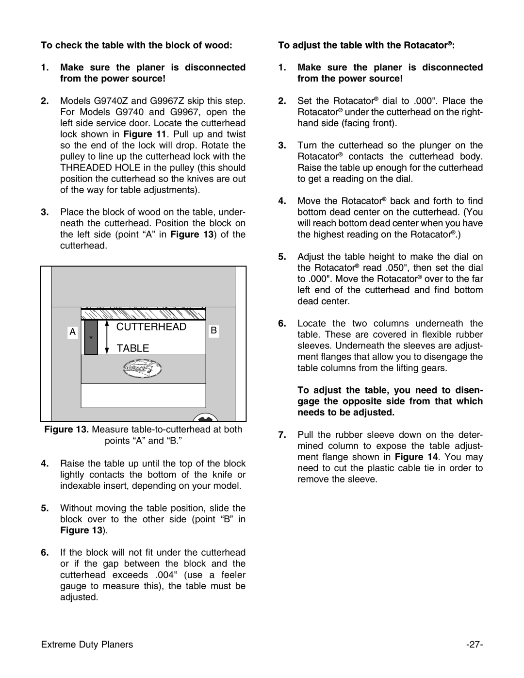 Grizzly G9740 instruction manual Cutterhead 