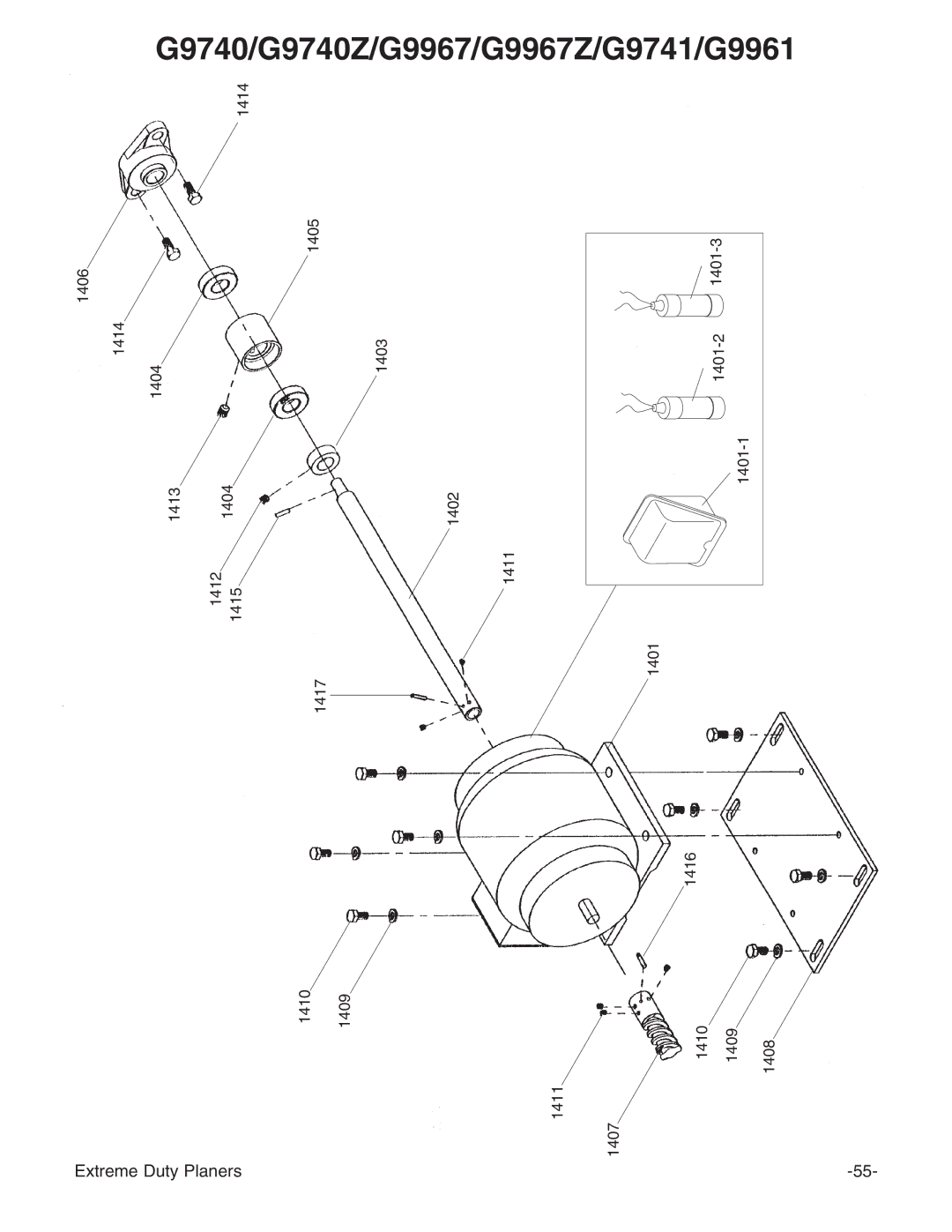 Grizzly G9740 instruction manual 1411 1407 1410 1401 1416 1409 1401-2 1401-1 1408 