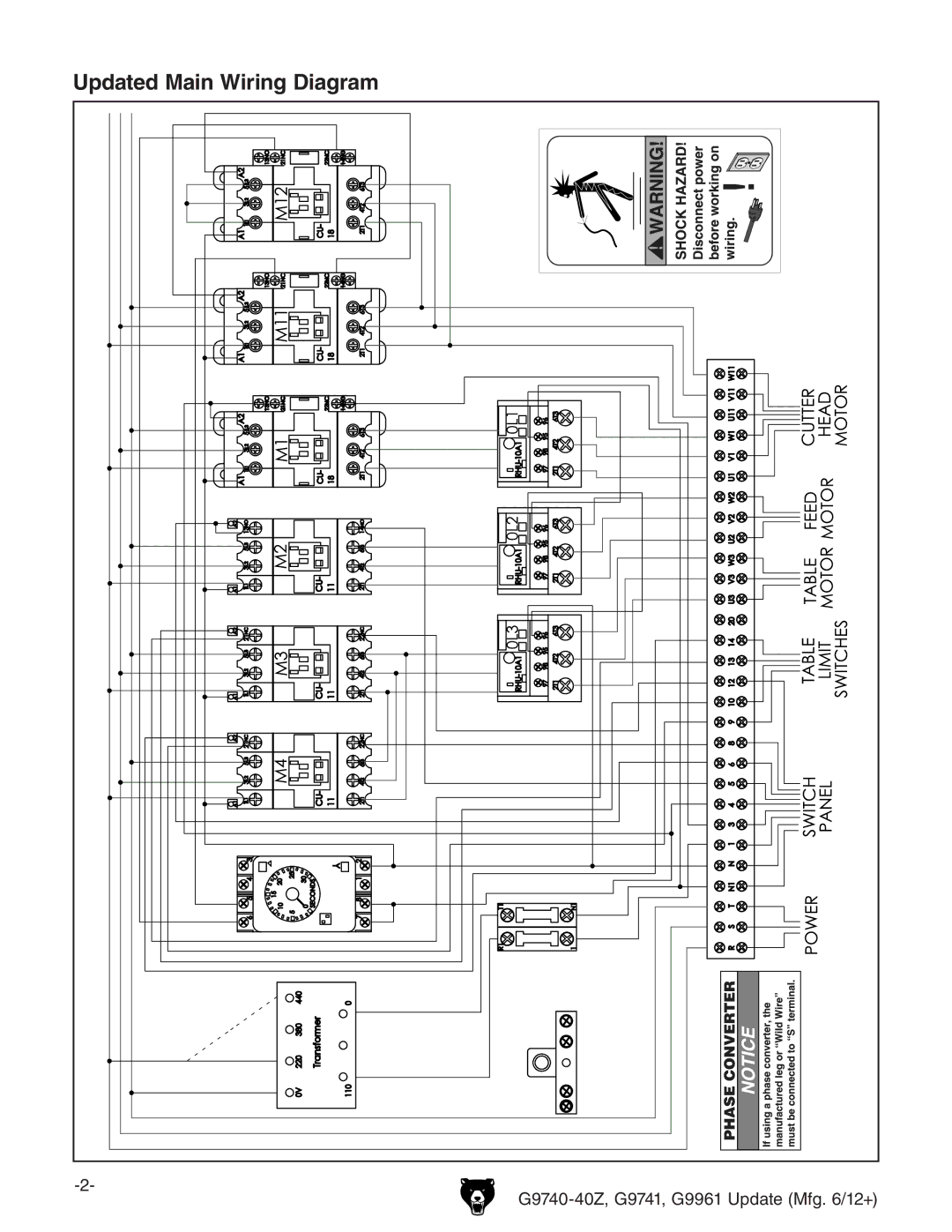 Grizzly G9740 instruction manual Updated Main Wiring Diagram 