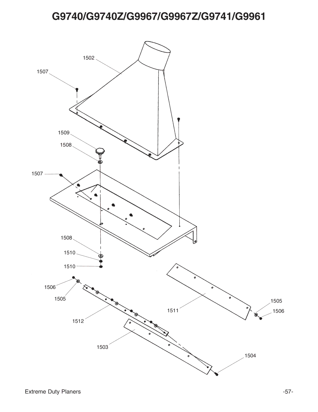 Grizzly G9740 instruction manual 1502 1507 1509 1508 1510 1506 1505 15111506 1512 1503 1504 