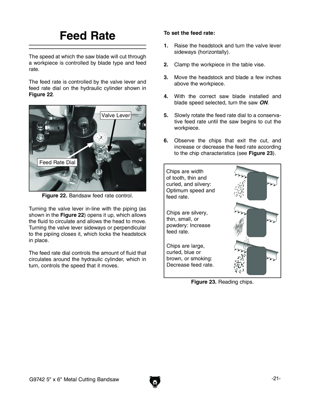 Grizzly G9742 owner manual Feed Rate, KVakZAZkZg ZZYGViZ9Va, To set the feed rate,  8aVbeiZldg`eZXZciZiVWaZkhZ# 