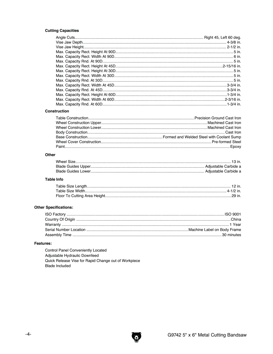 Grizzly G9742 owner manual Other 