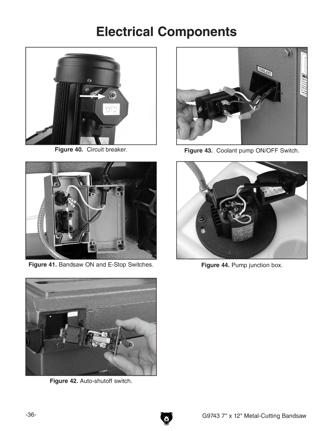 Grizzly G9743 owner manual Electrical Components, Circuit breaker 