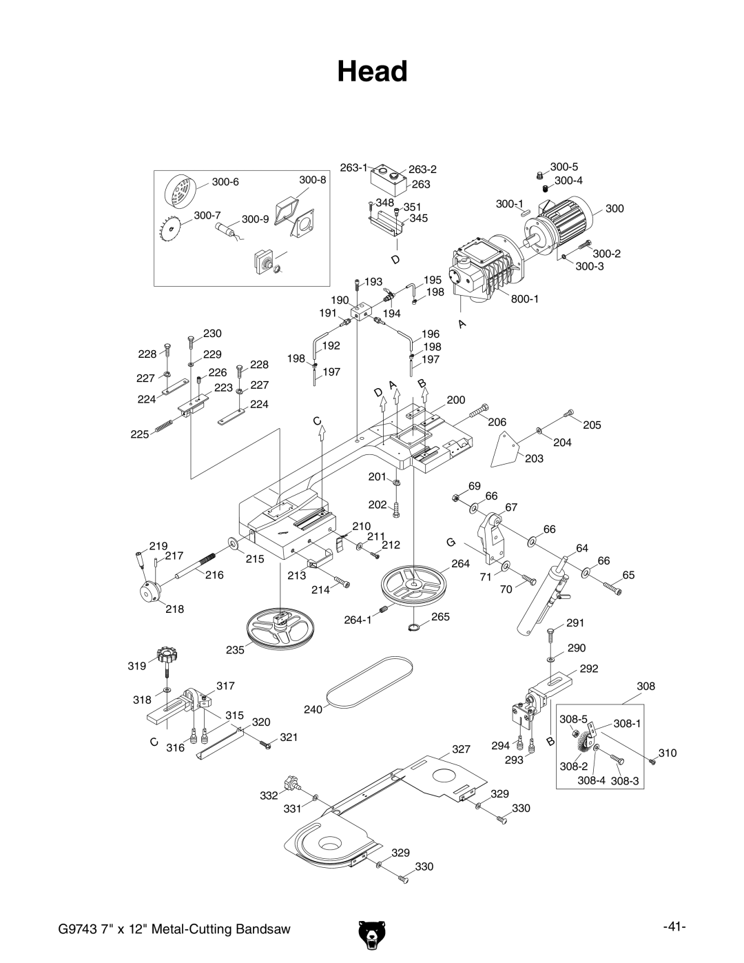 Grizzly G9743 owner manual Head 