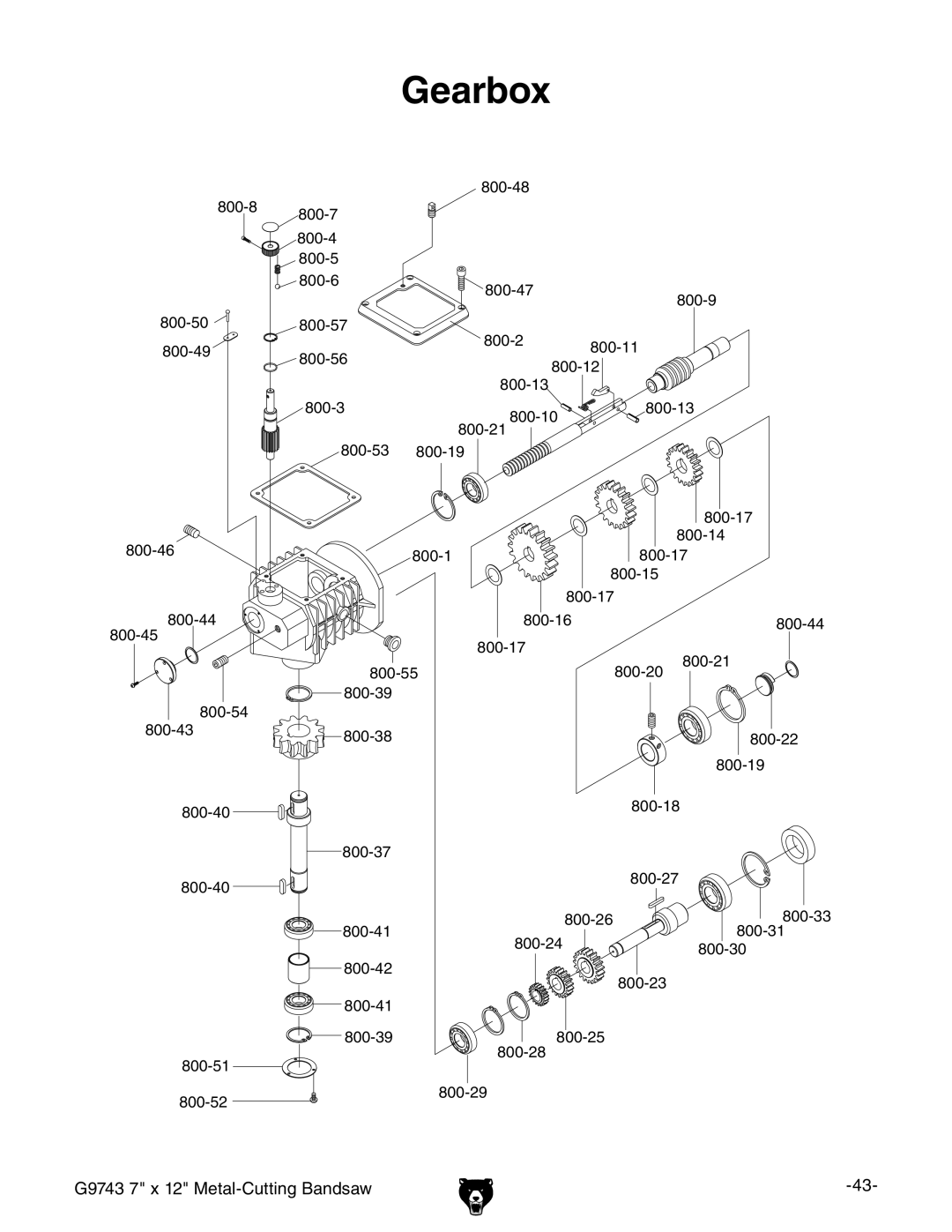 Grizzly G9743 owner manual Gearbox 