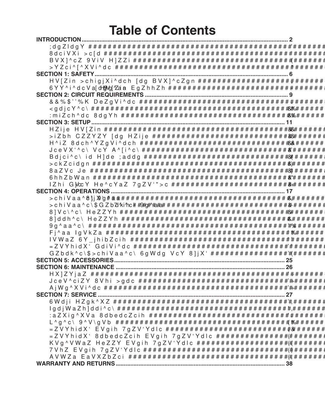 Grizzly G9749 owner manual Table of Contents 