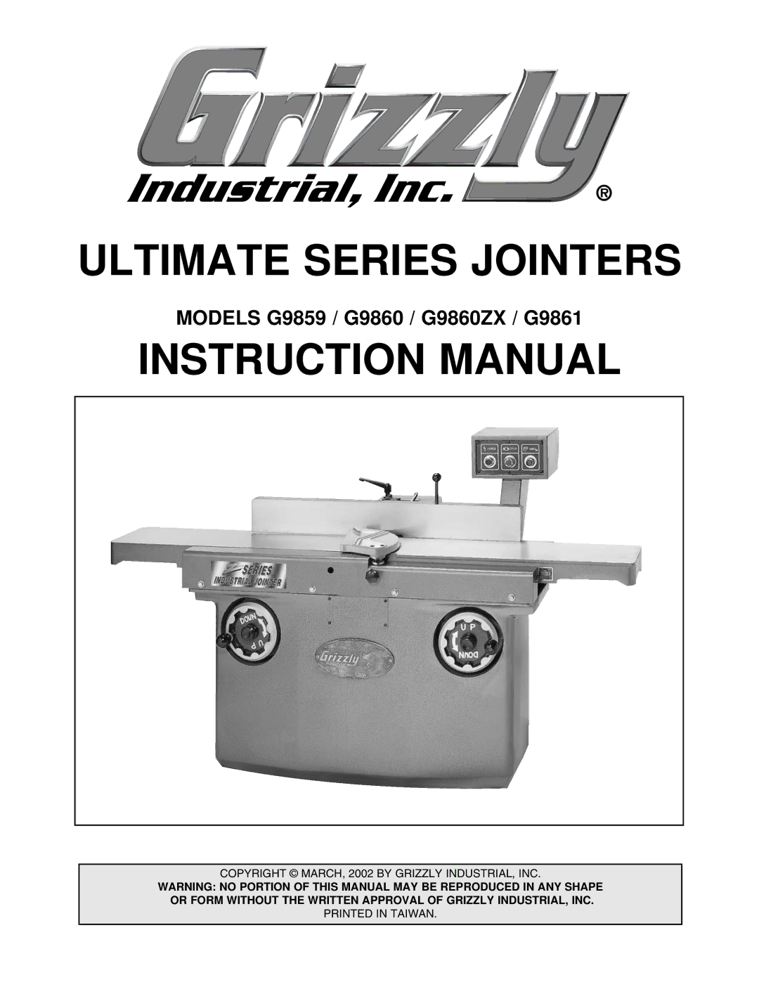 Grizzly G9859 instruction manual Ultimate Series Jointers 