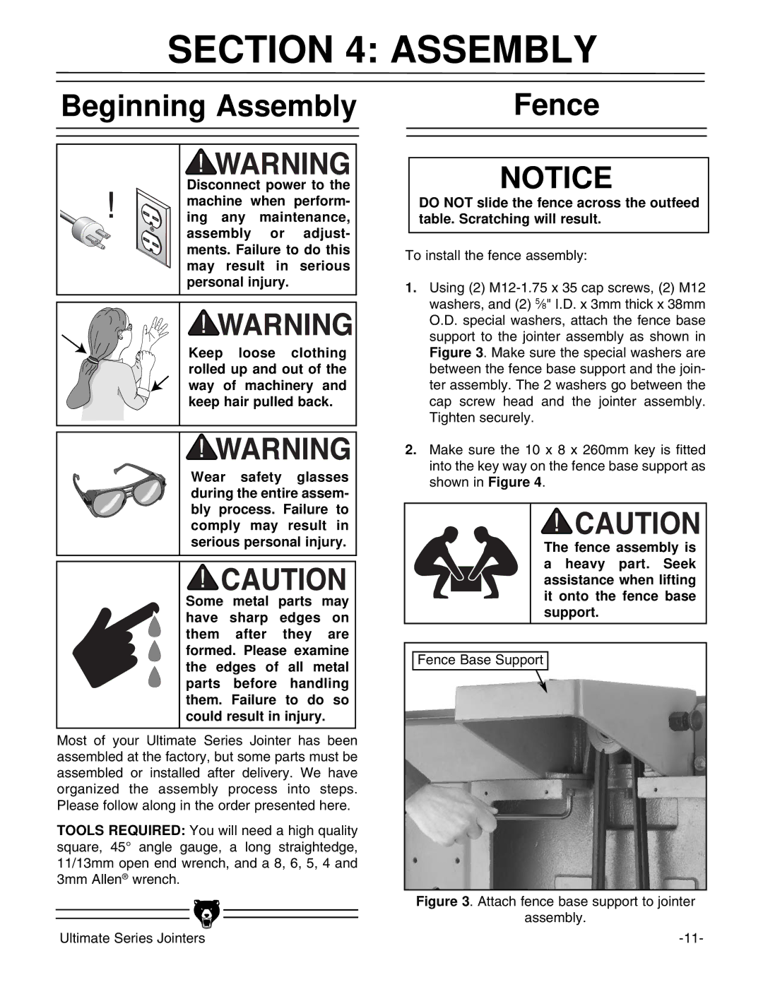 Grizzly G9859 instruction manual Beginning Assembly, Fence 