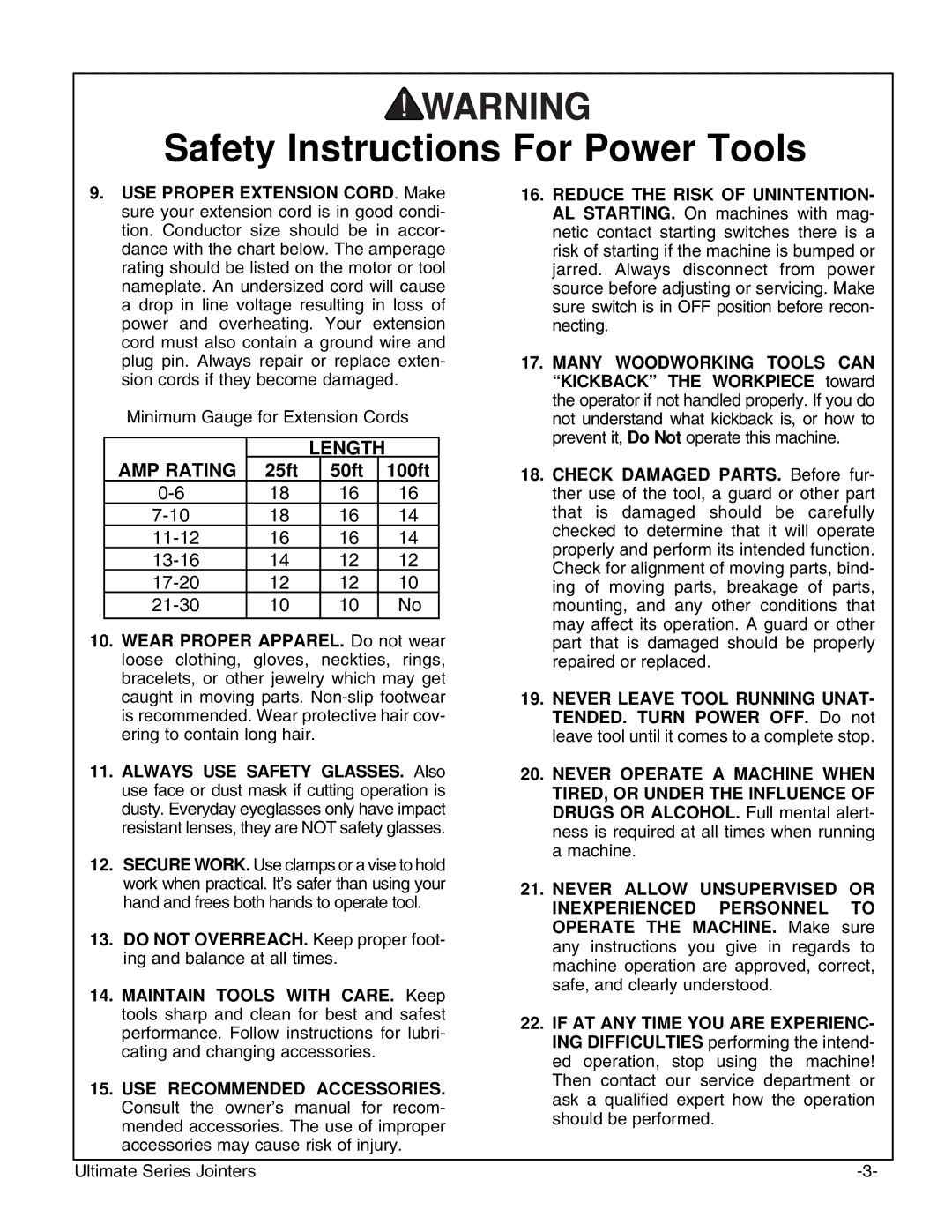 Grizzly G9859 instruction manual AMP Rating 