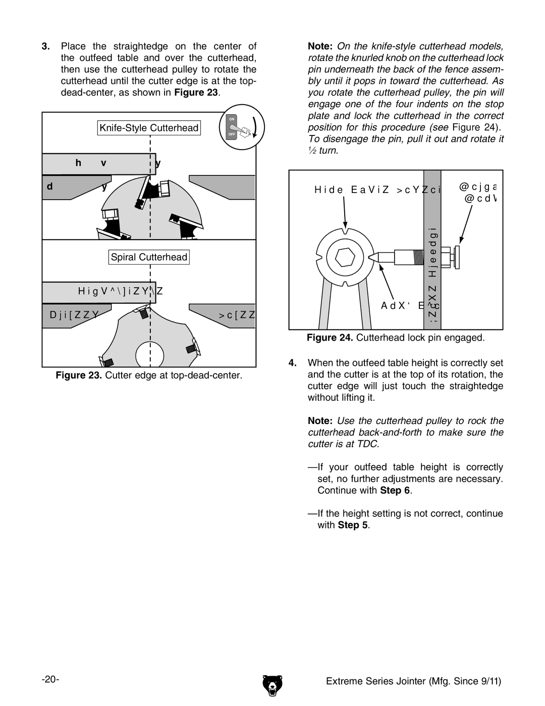 Grizzly G9860 owner manual Cutter edge at top-dead-center 