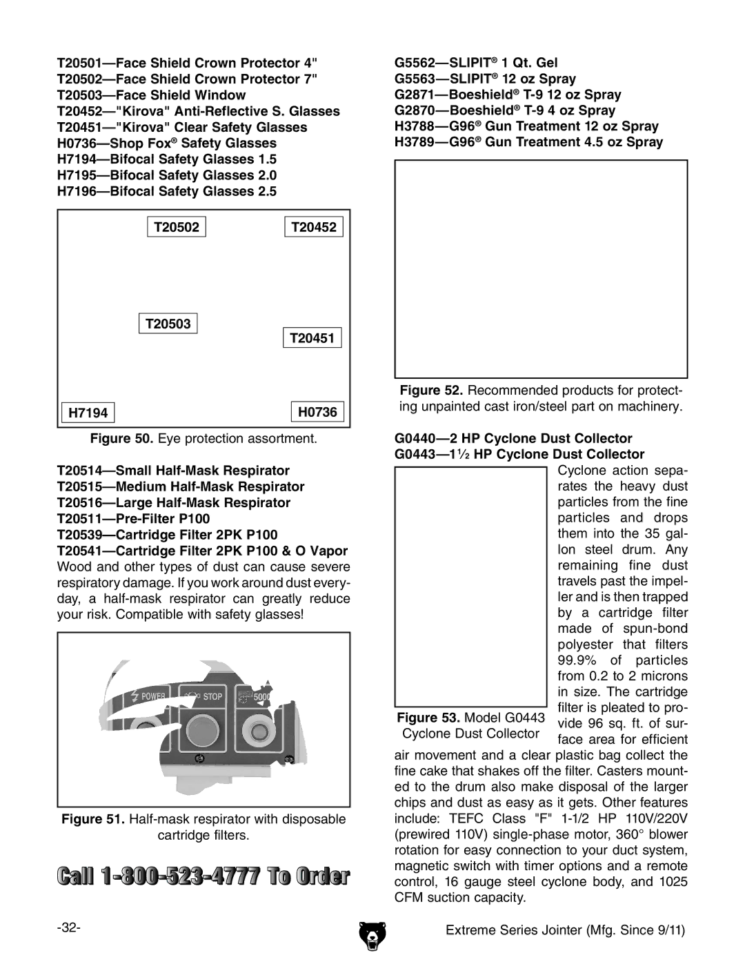 Grizzly G9860 owner manual Eye protection assortment 