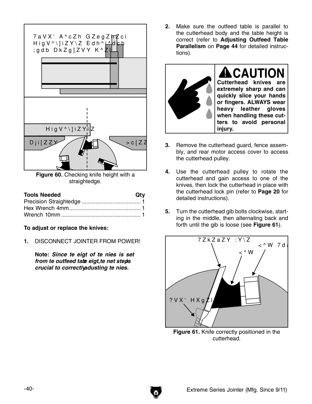 Grizzly G9860 owner manual Checking knife height with a, To adjust or replace the knives 