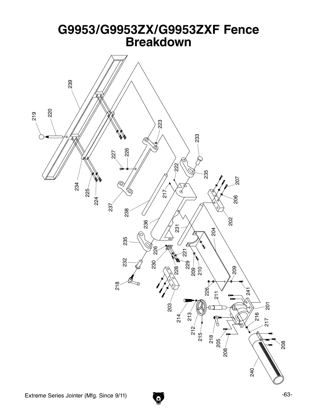 Grizzly G9860 owner manual G9953/G9953ZX/G9953ZXF Breakdown 