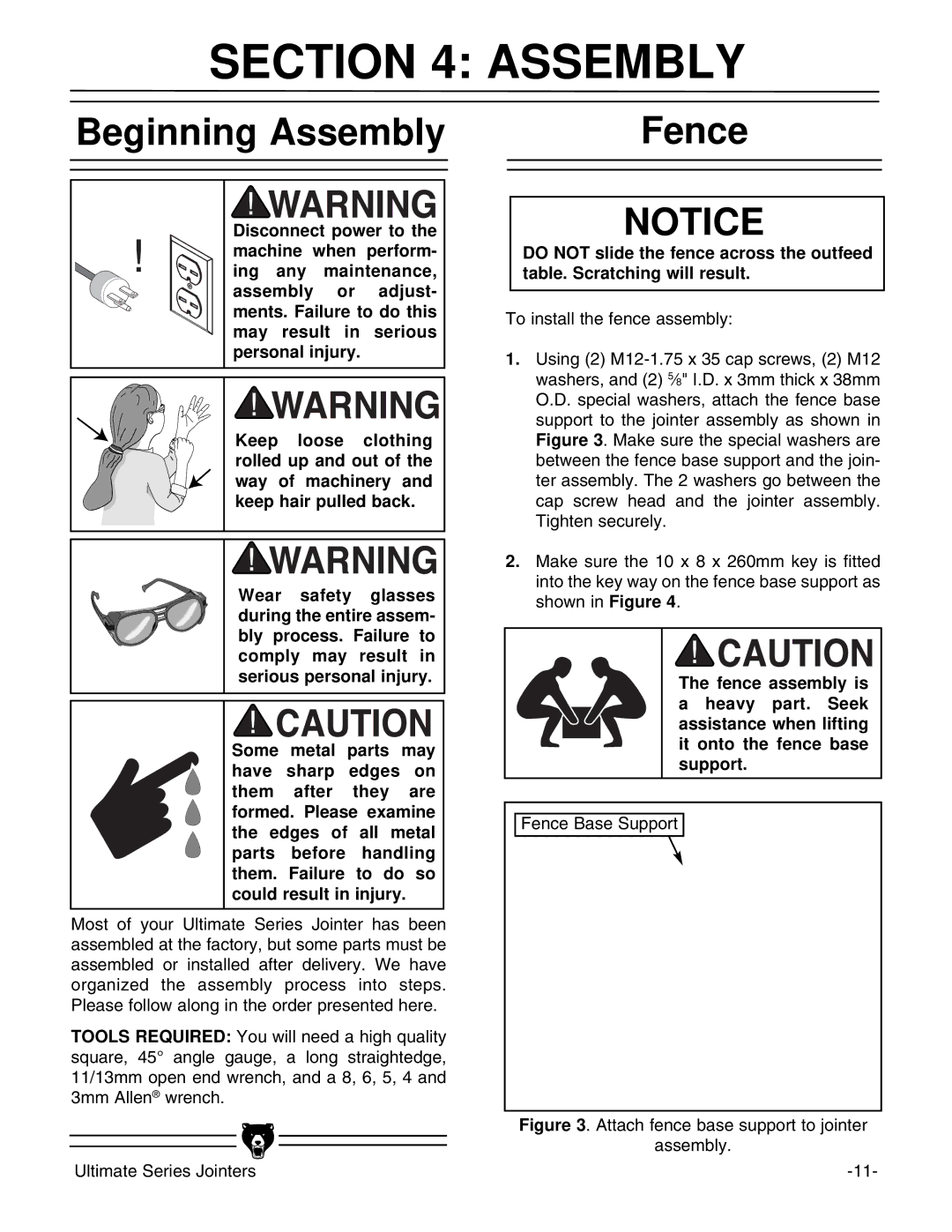 Grizzly G9860ZX, G9861 instruction manual Beginning Assembly, Fence 