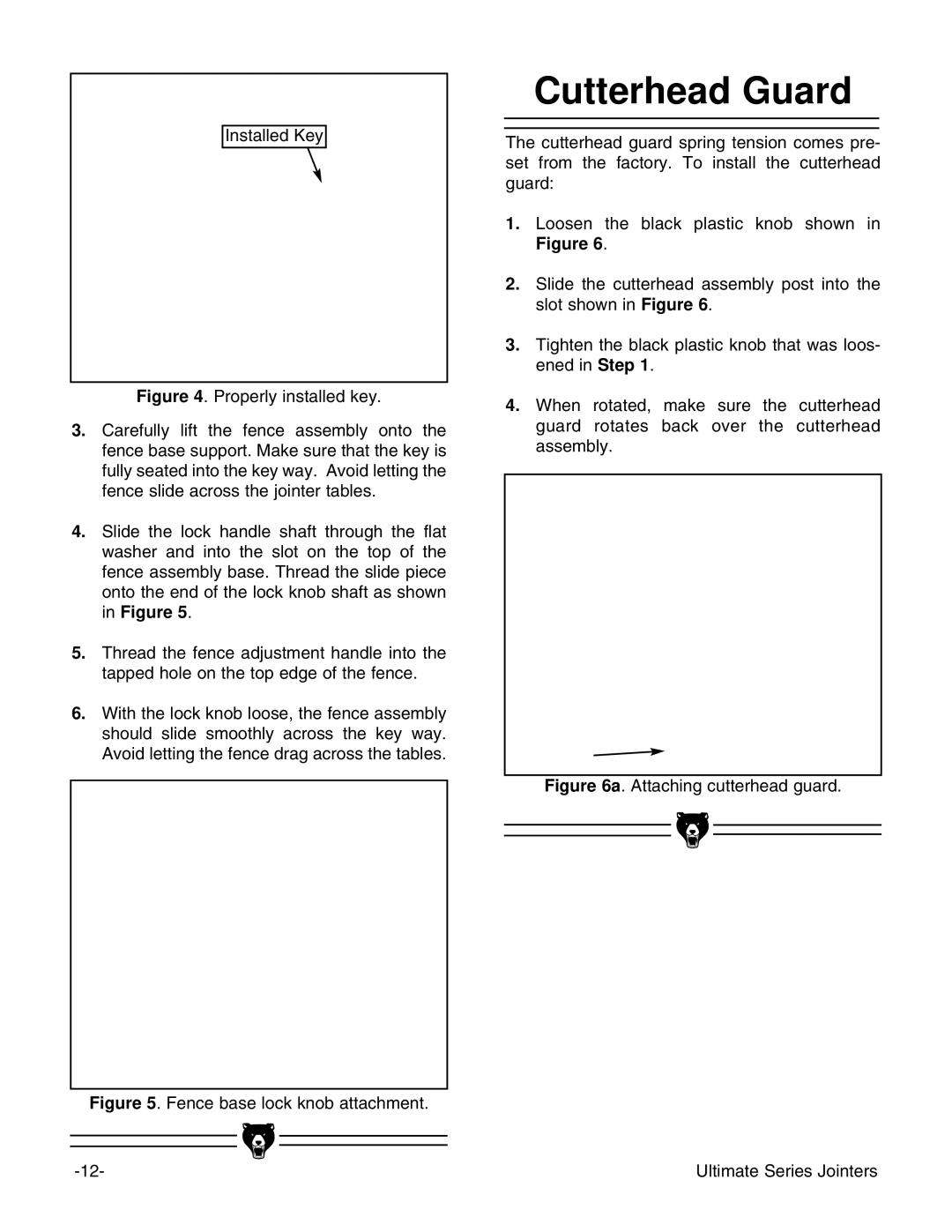 Grizzly G9861, G9860ZX instruction manual Cutterhead Guard, Fence base lock knob attachment 
