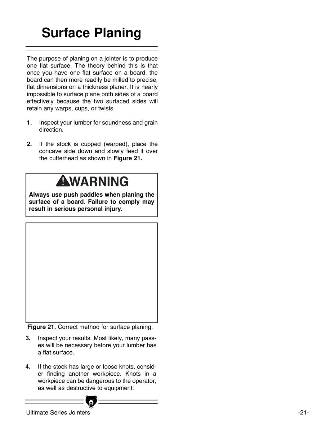 Grizzly G9861, G9860ZX instruction manual Surface Planing 