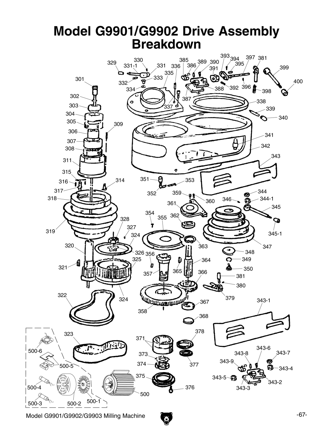 Grizzly G9903 manual Model G9901/G9902 Drive Assembly Breakdown 