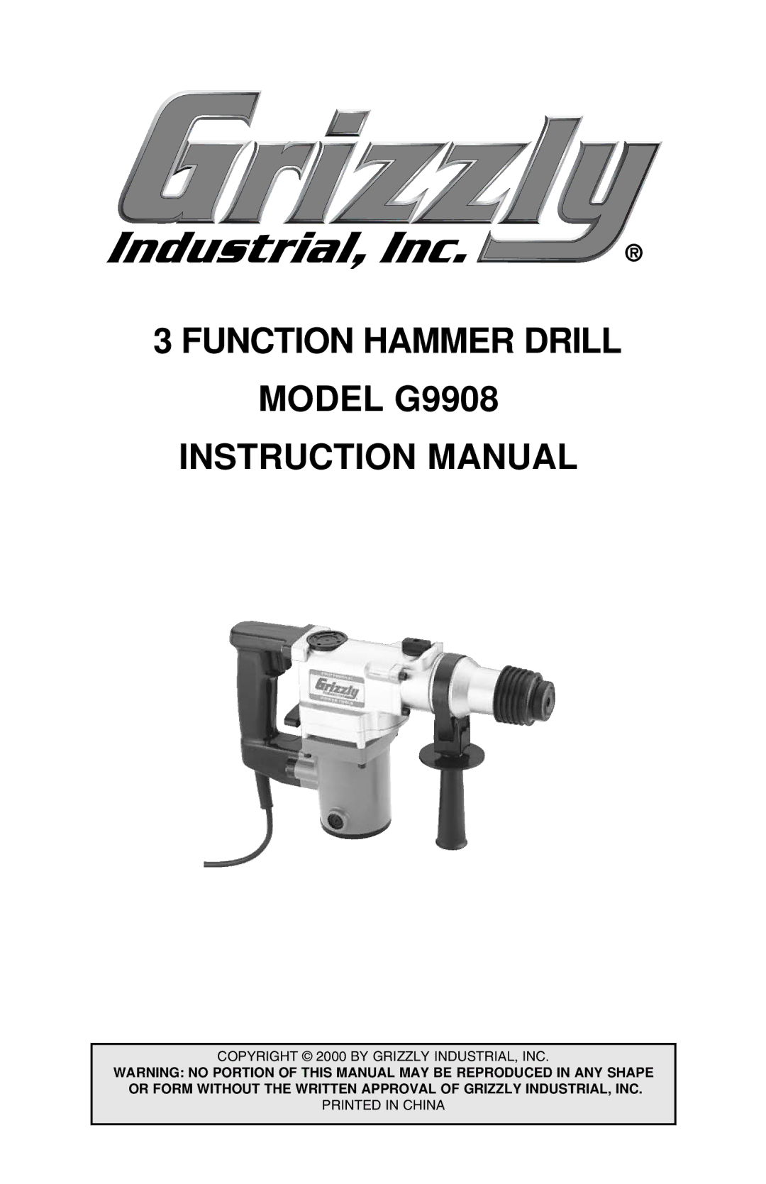 Grizzly instruction manual Function Hammer Drill Model G9908 